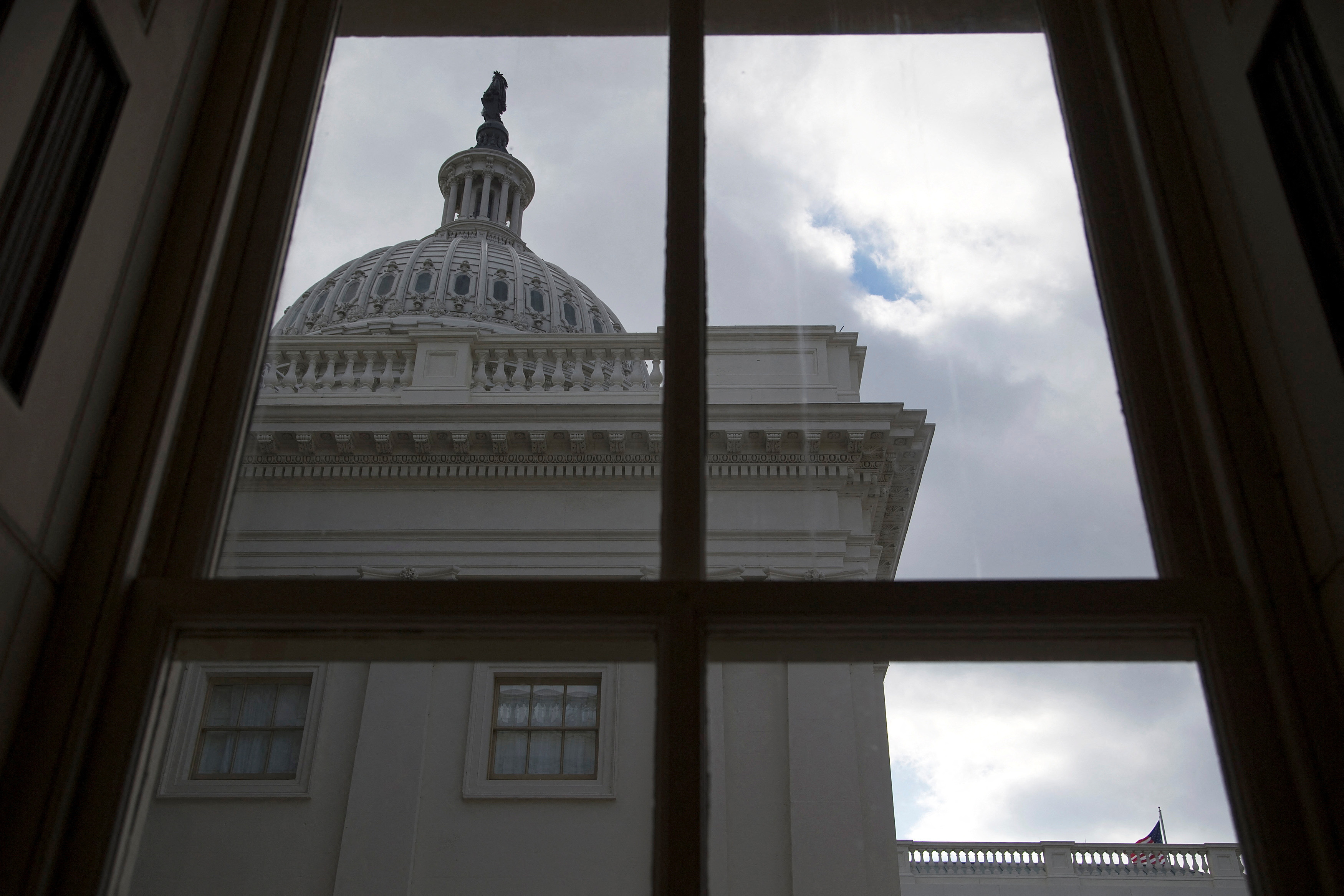 A general view of the U.S. Capitol dome as seen from a window outside the Senate chamber in Washington