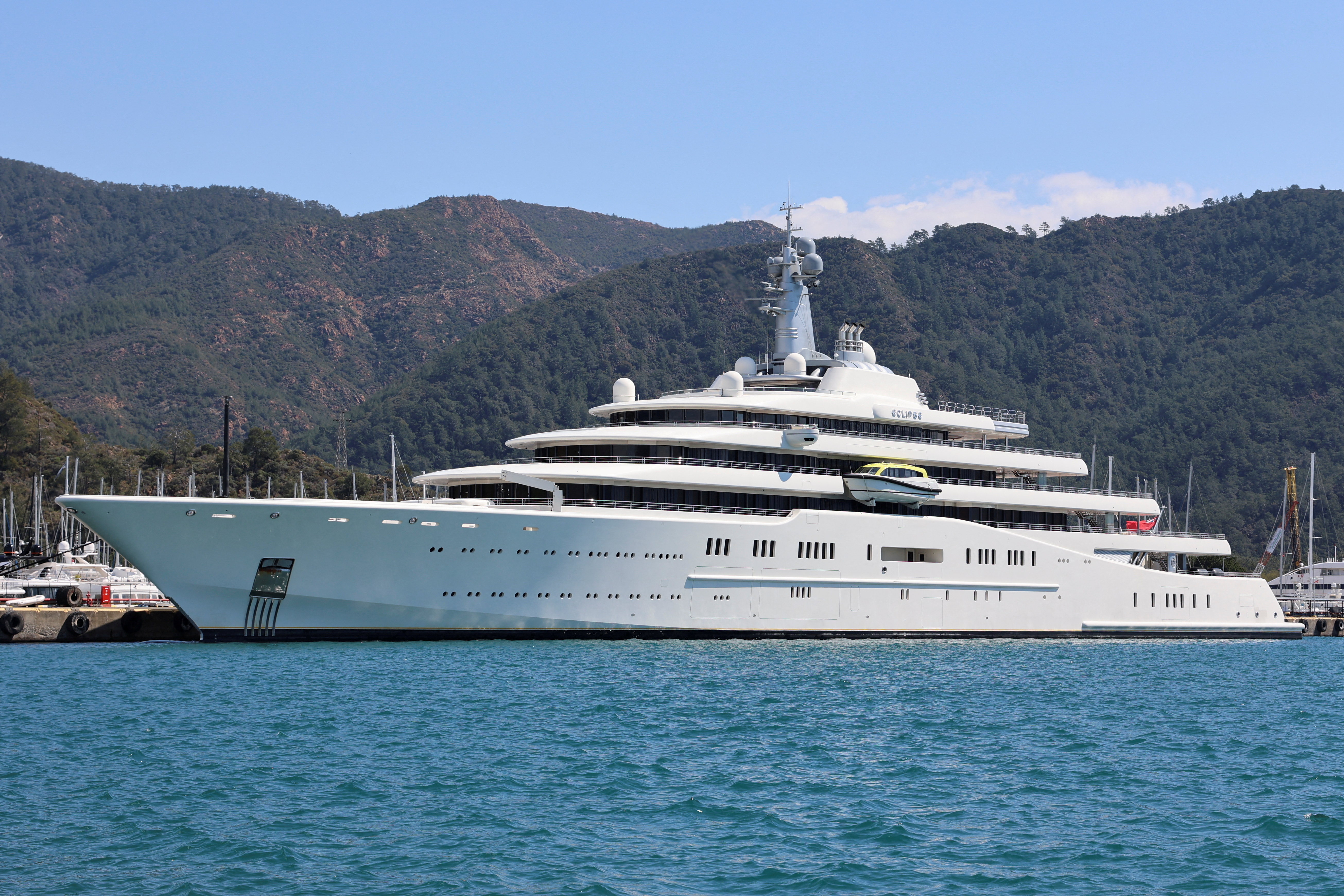 Eclipse, a superyacht linked to sanctioned Russian oligarch Abramovich, is docked in Marmaris