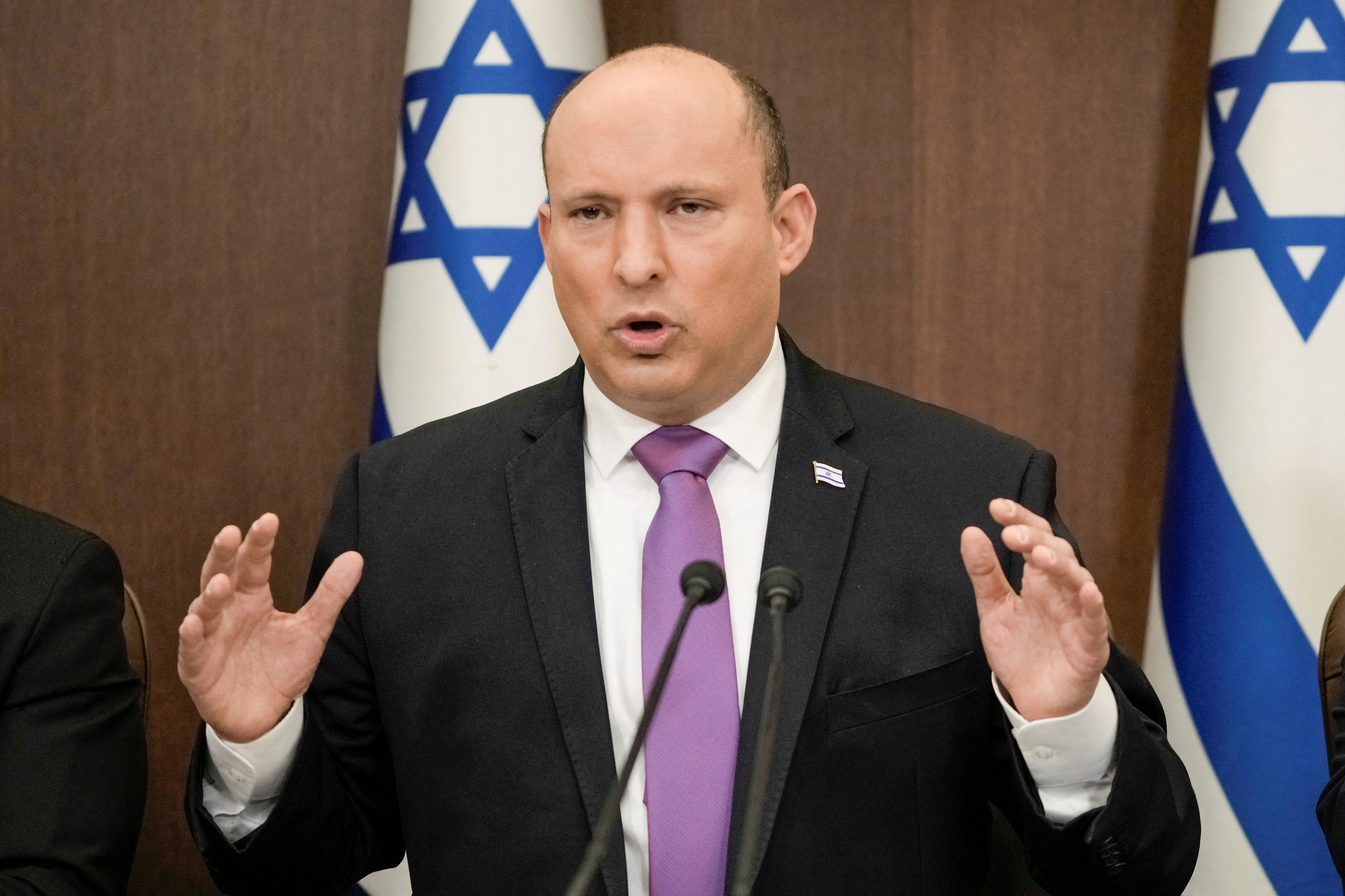 Israeli Prime Minister Naftali Bennett chairs the weekly cabinet meeting in Jerusalem