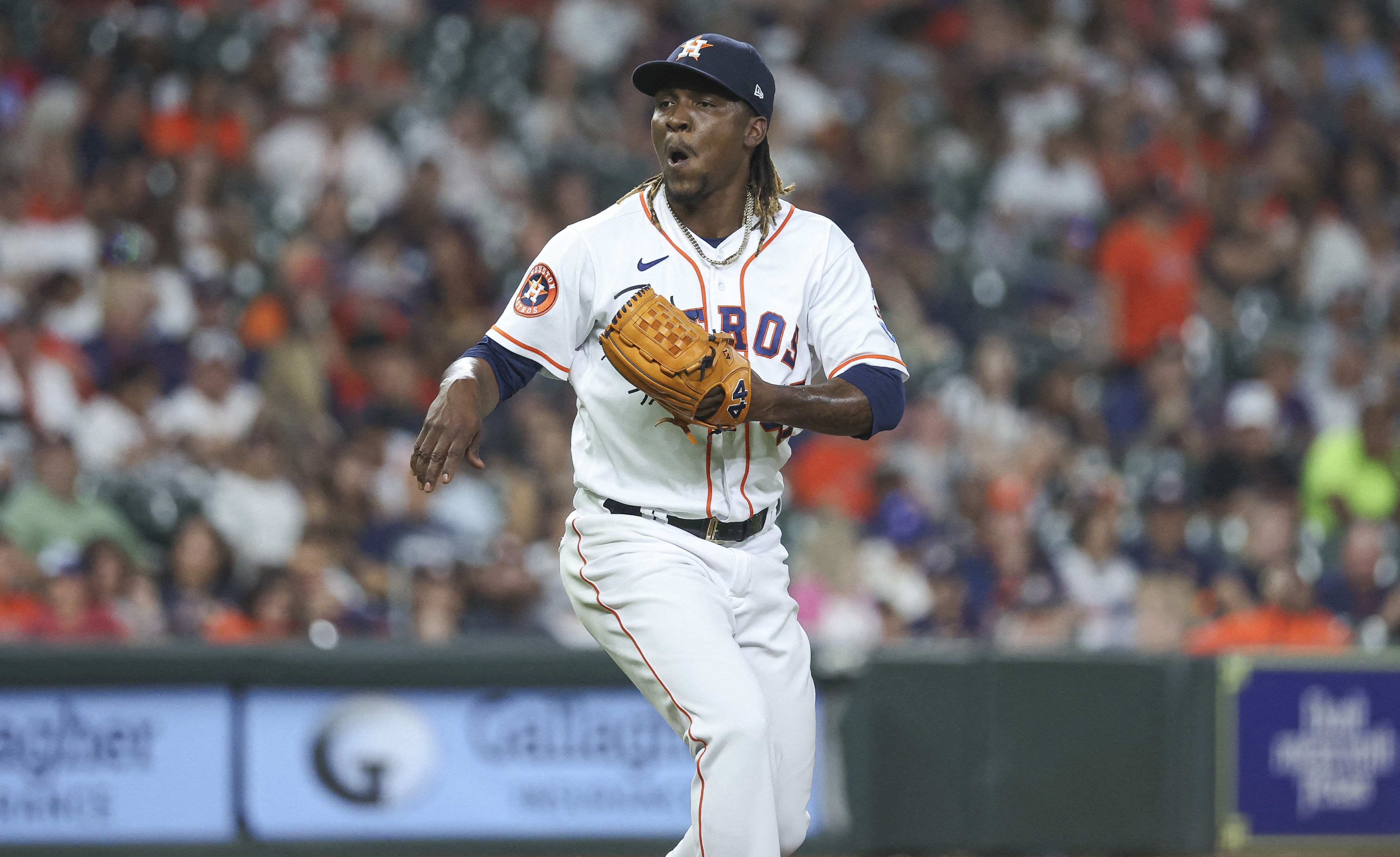 Houston Astros' Jake Meyers celebrates after scoring on a three-run double  by Jeremy Pena against the Tampa Bay Rays during the fourth inning of a  baseball game Saturday, July 29, 2023, in