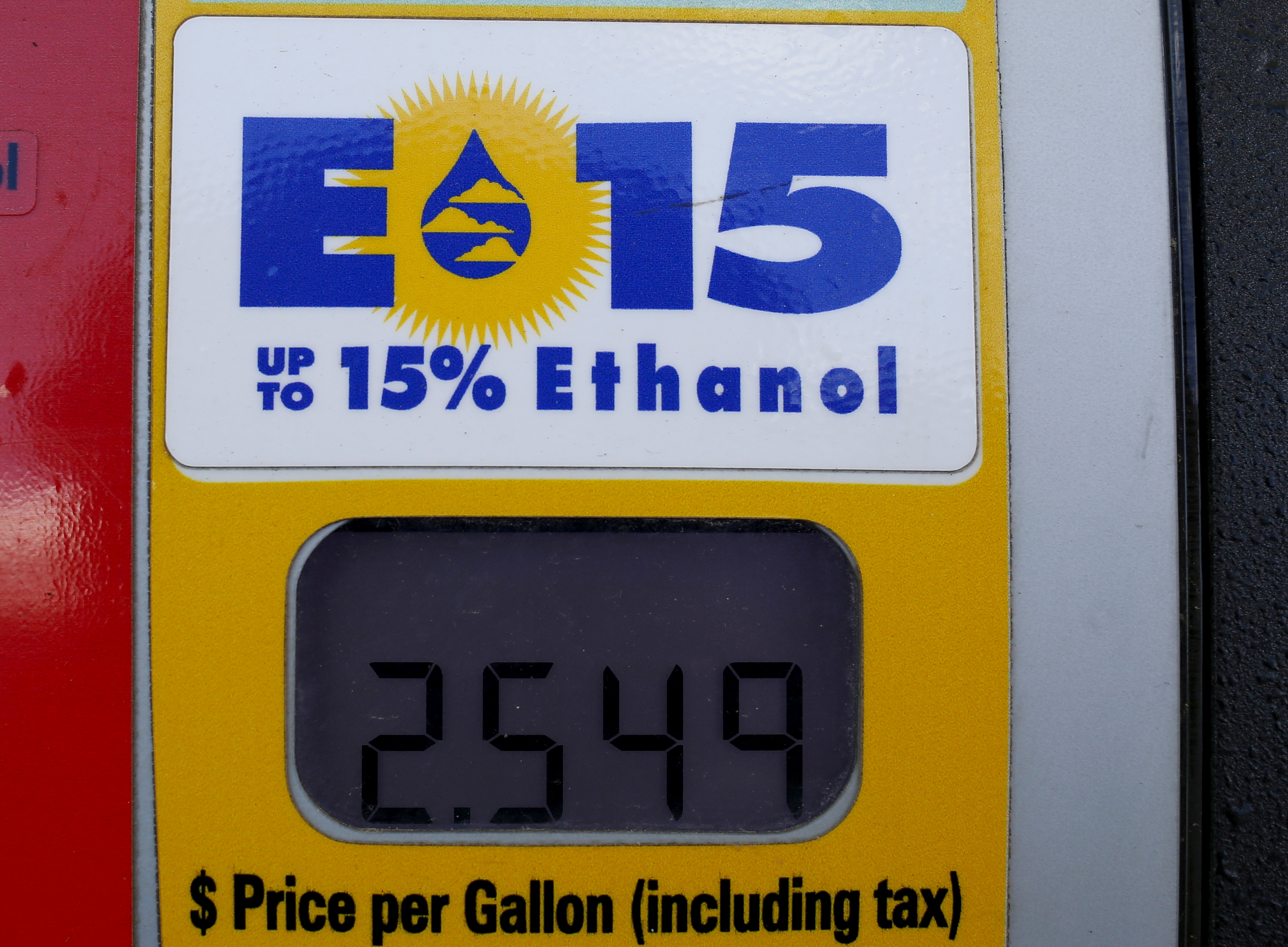 A gas pump displays the price for E15, a gasoline with 15 percent of ethanol, at a gas station in Nevada