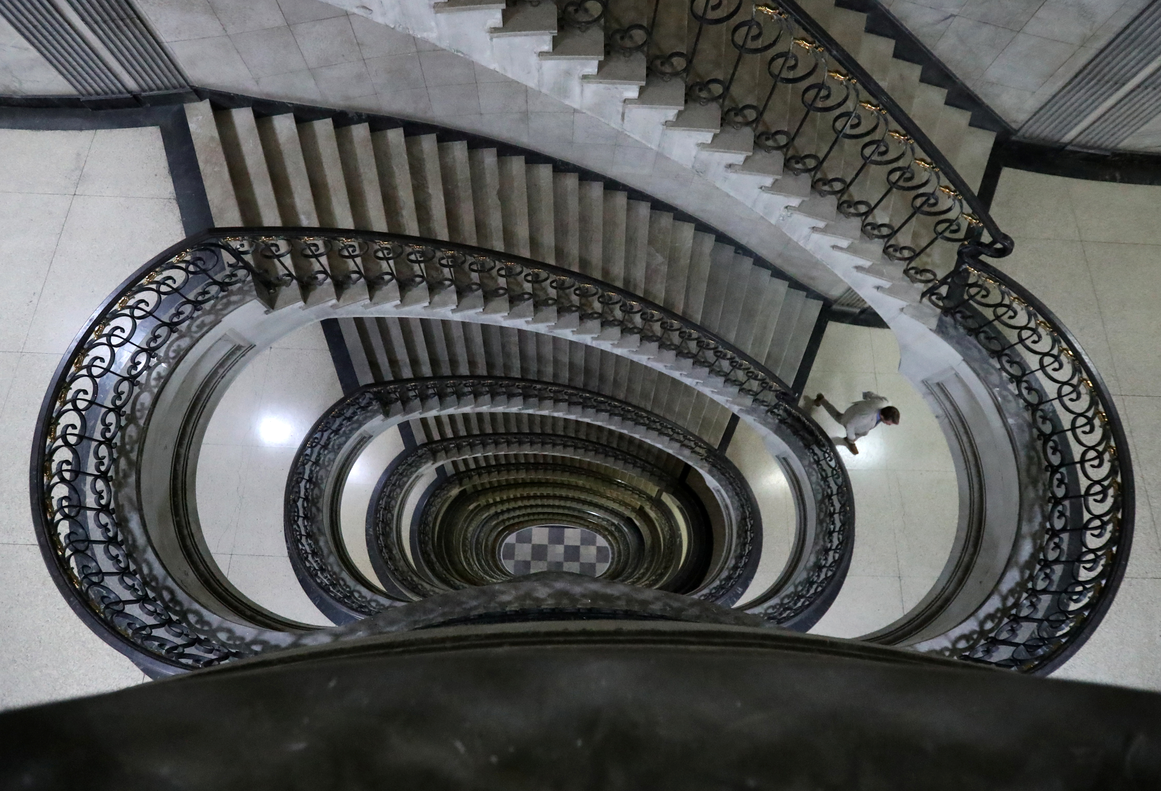 A man walks at the stairs of the Ministry of Finance in Rio de Janeiro
