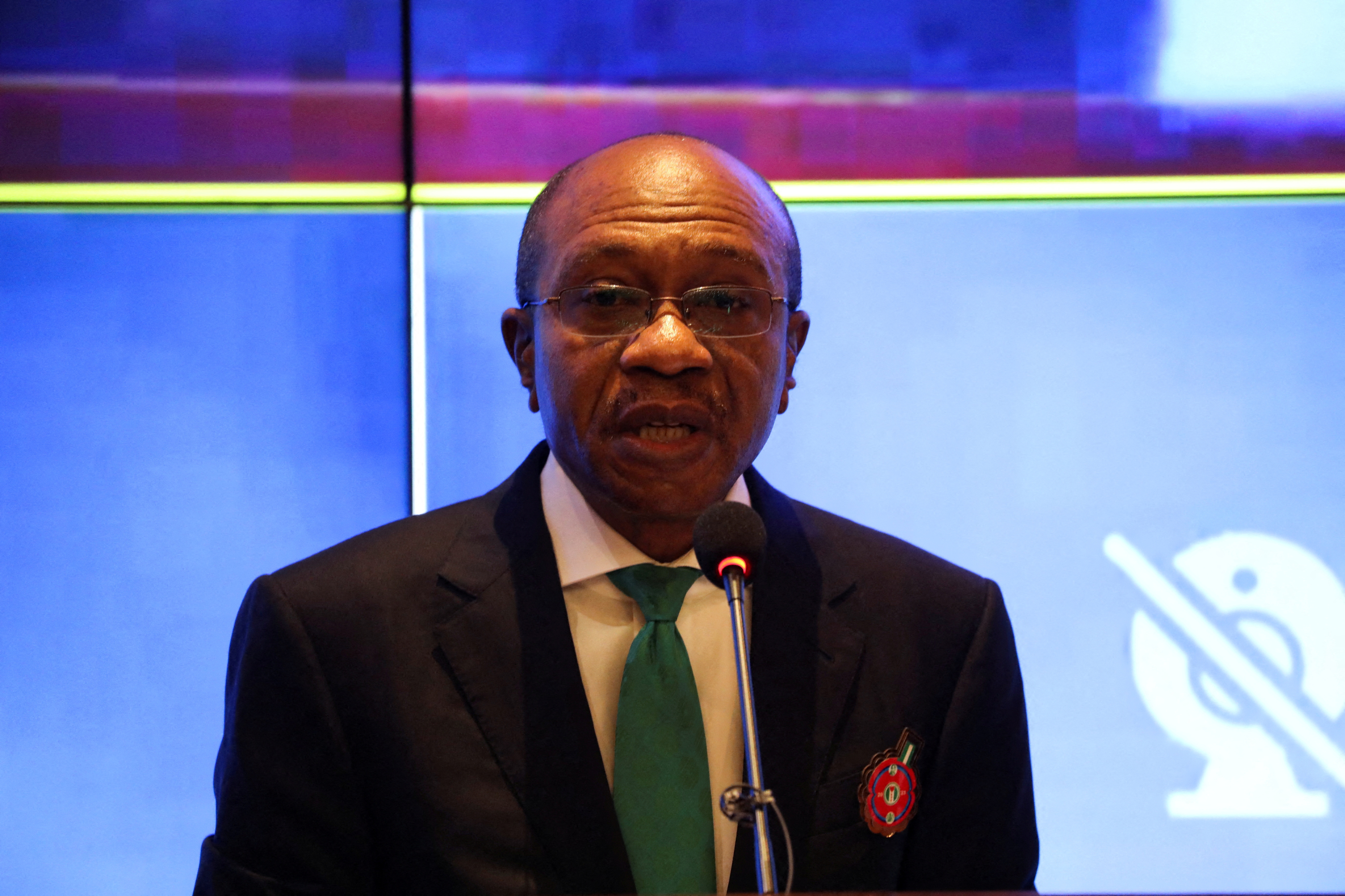 Central Bank Governor Godwin Emefiele speaks during the launch of the new Nigerian currency in Abuja