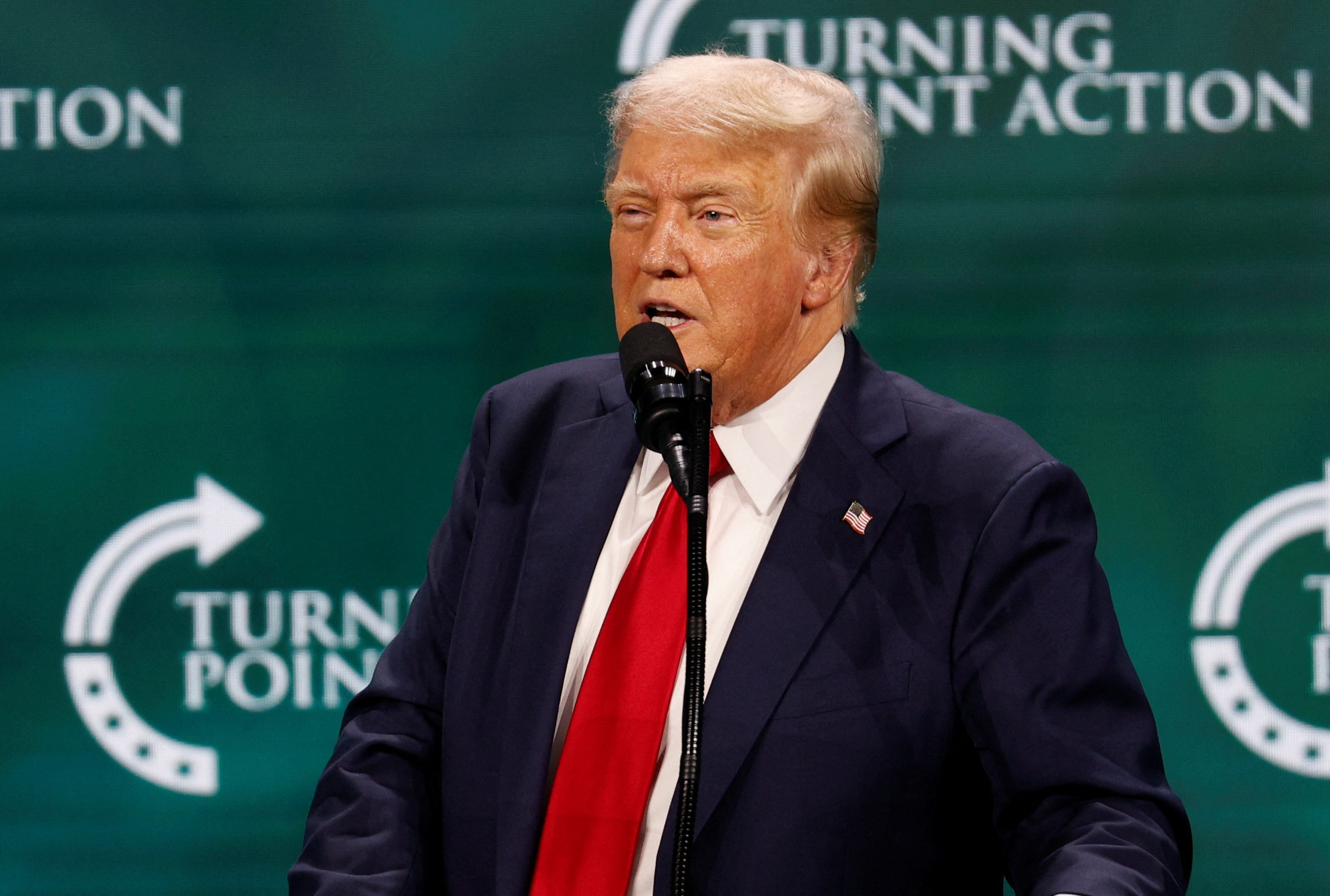 Republican presidential nominee and former U.S. President Donald Trump attends The Believers Summit 2024 in West Palm Beach