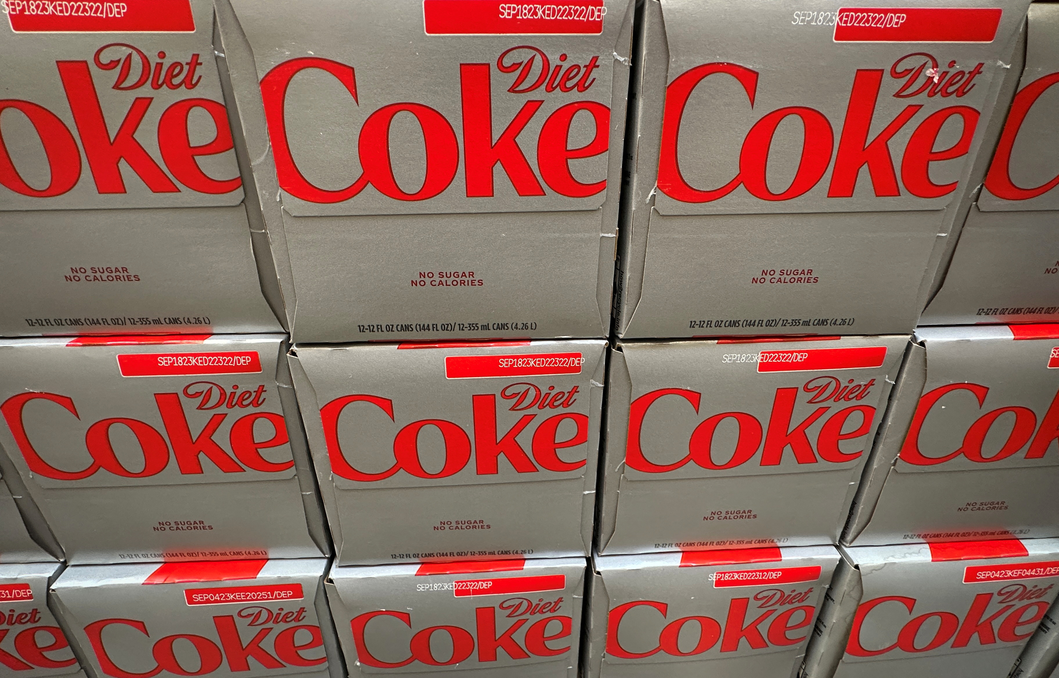 Packages of Diet Coke are seen on display at a market in New York City
