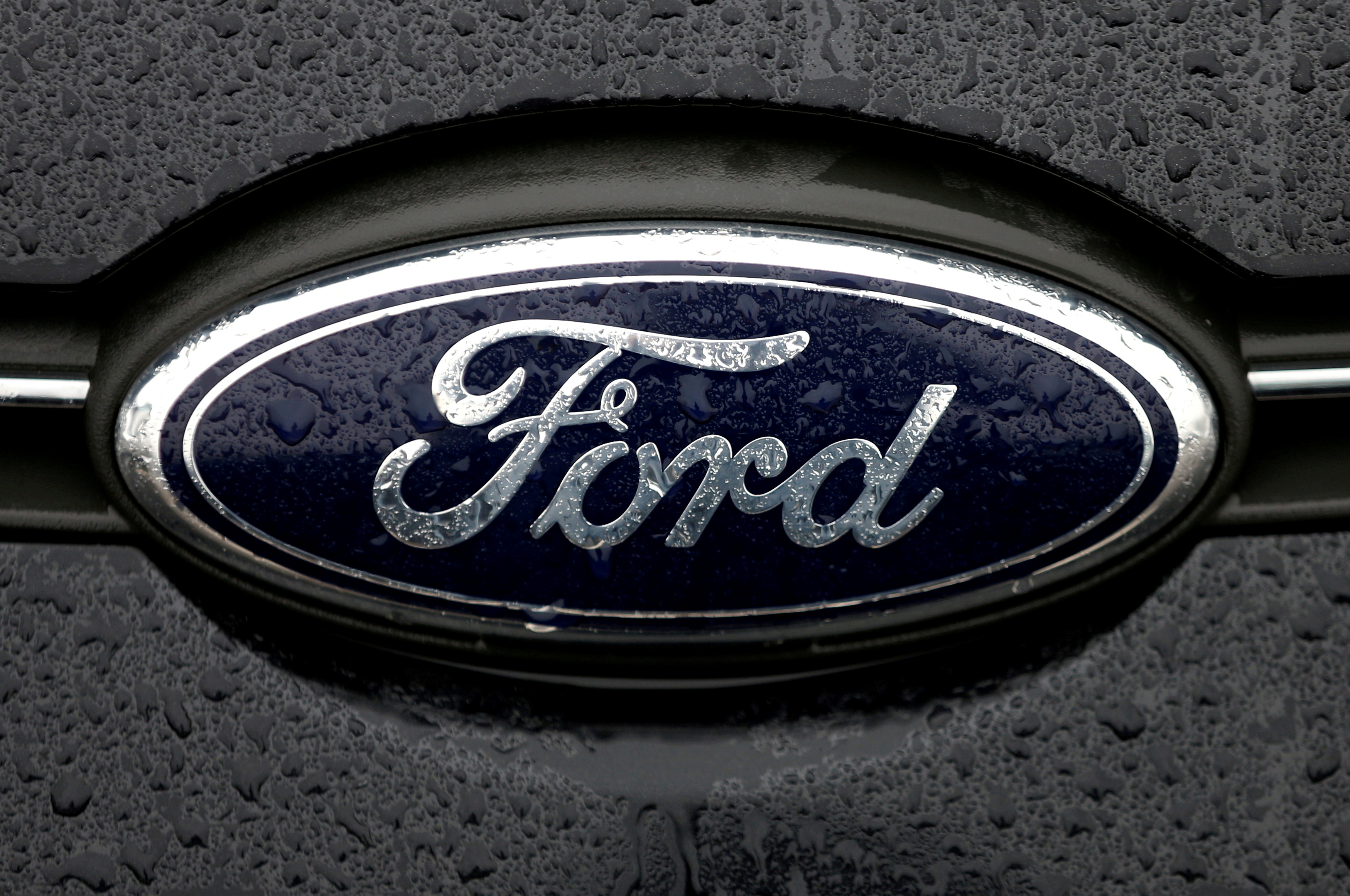 The Ford logo is pictured at the Ford Motor Co plant in Genk