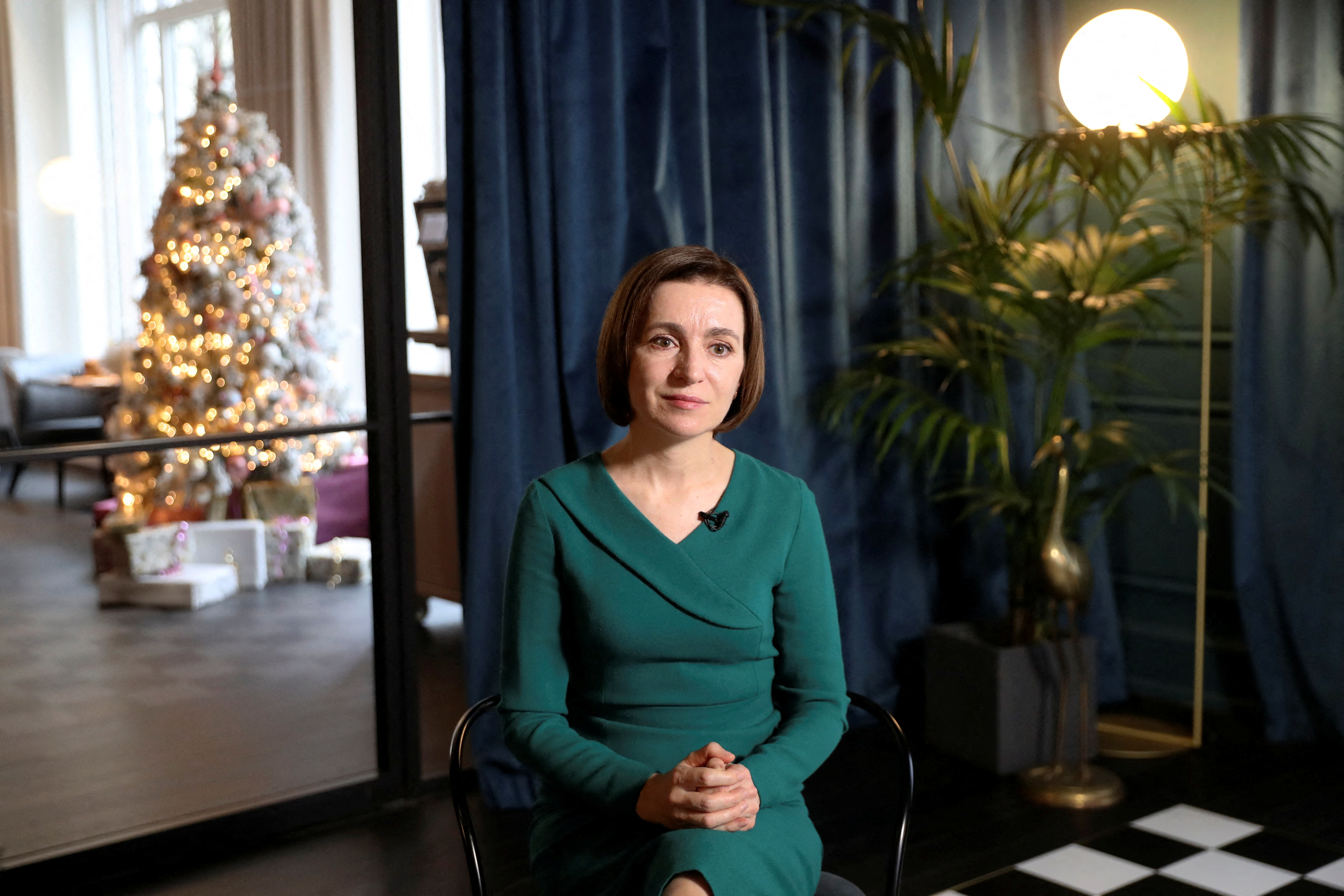 Moldovan President Maia Sandu talks to Reuters in Brussels