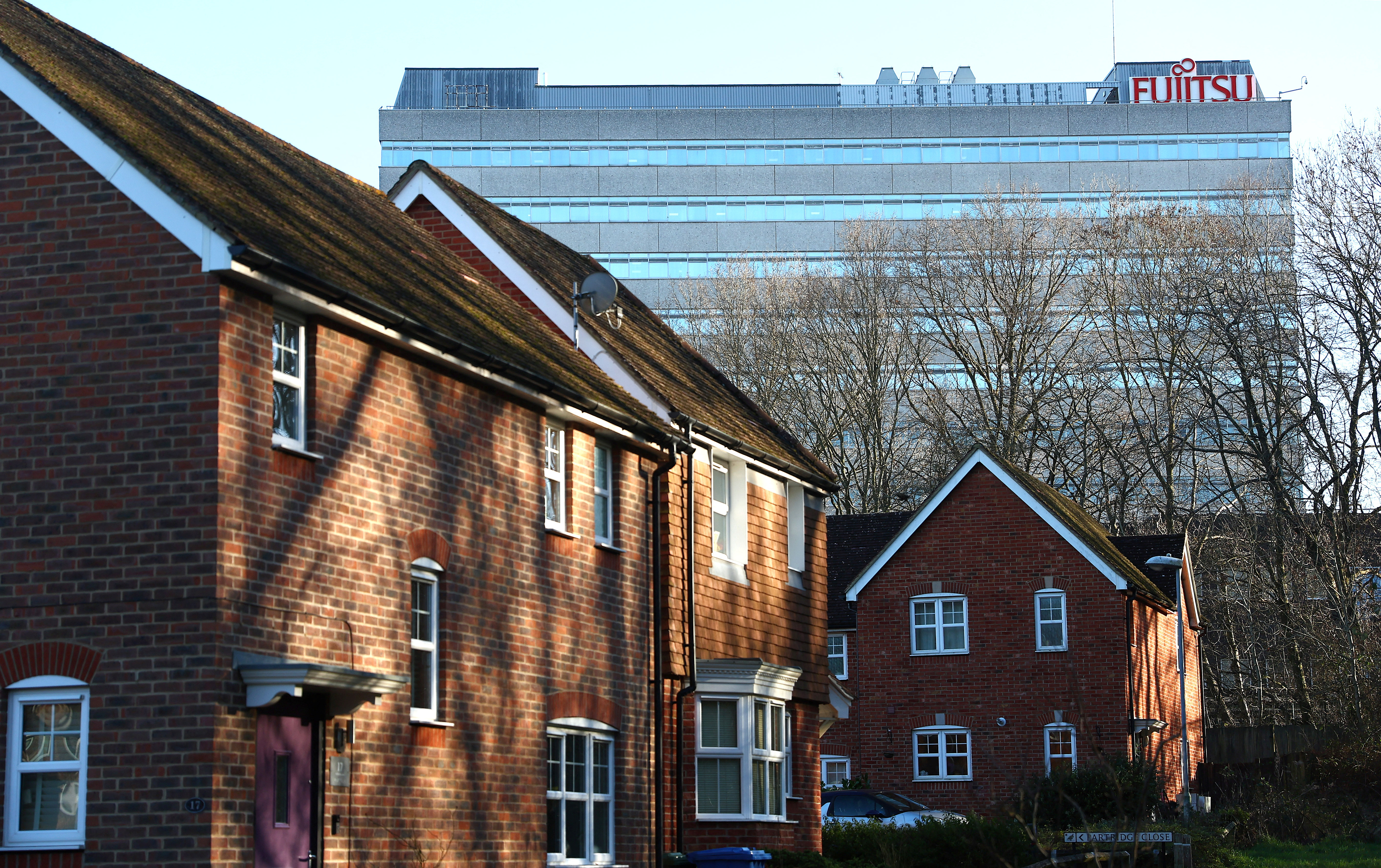 The Head Office of Fujitsu Services is seen close to a residential area in Bracknell