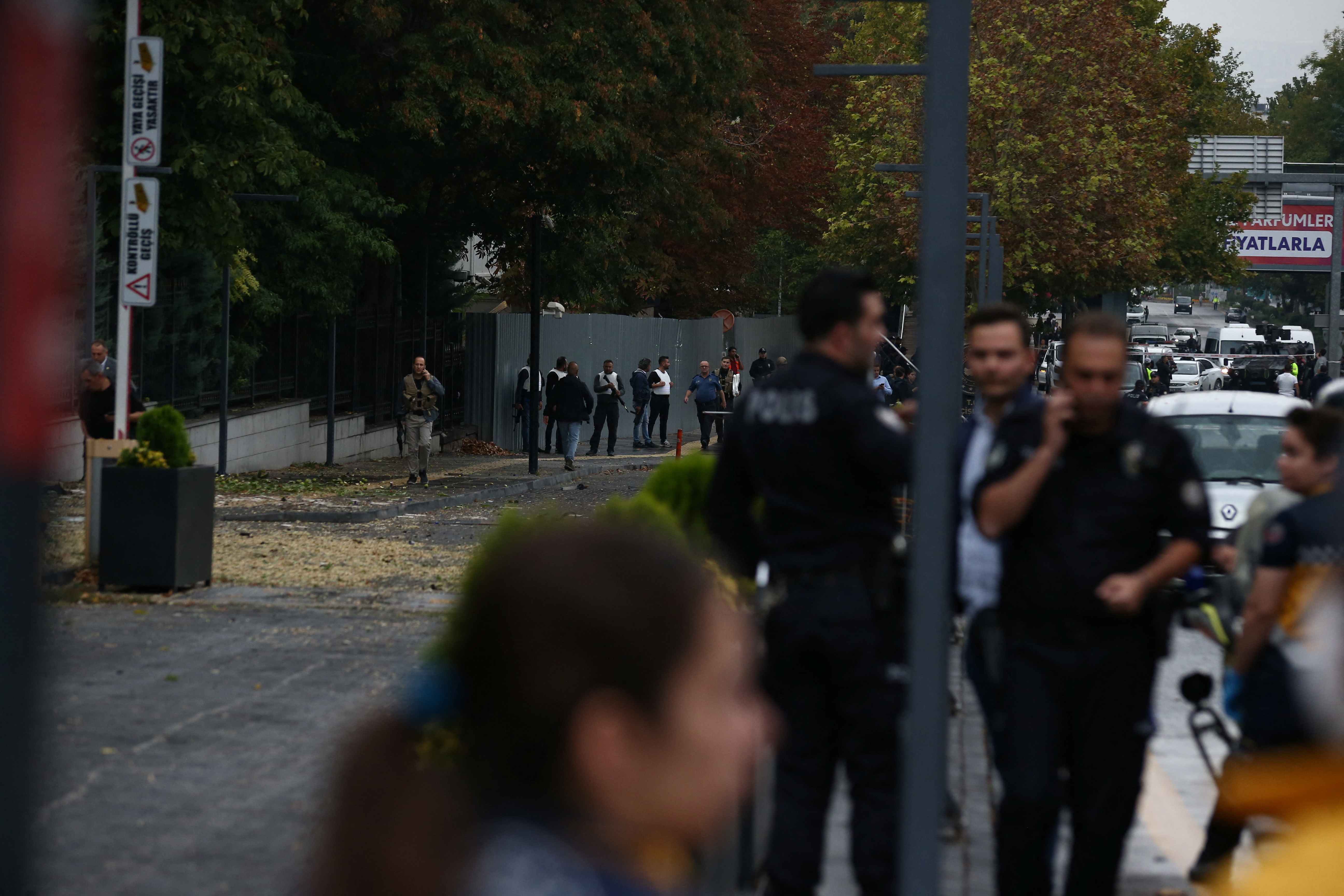 Security forces are seen outside the Interior Ministry following a bomb attack in Ankara