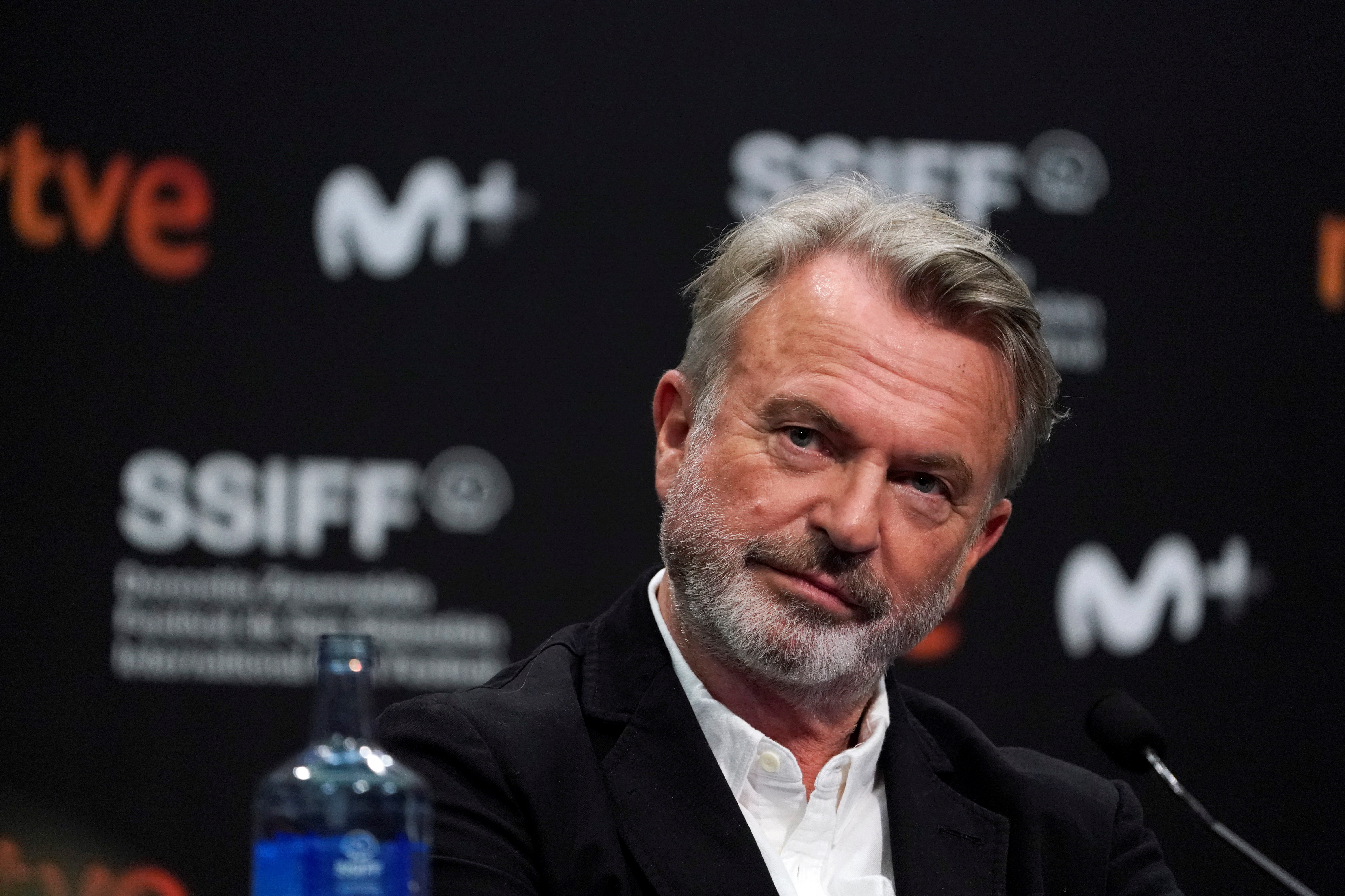 New Zealand actor Sam Neill takes part in a news conference to promote the feature film Blackbird, at the San Sebastian Film Festival