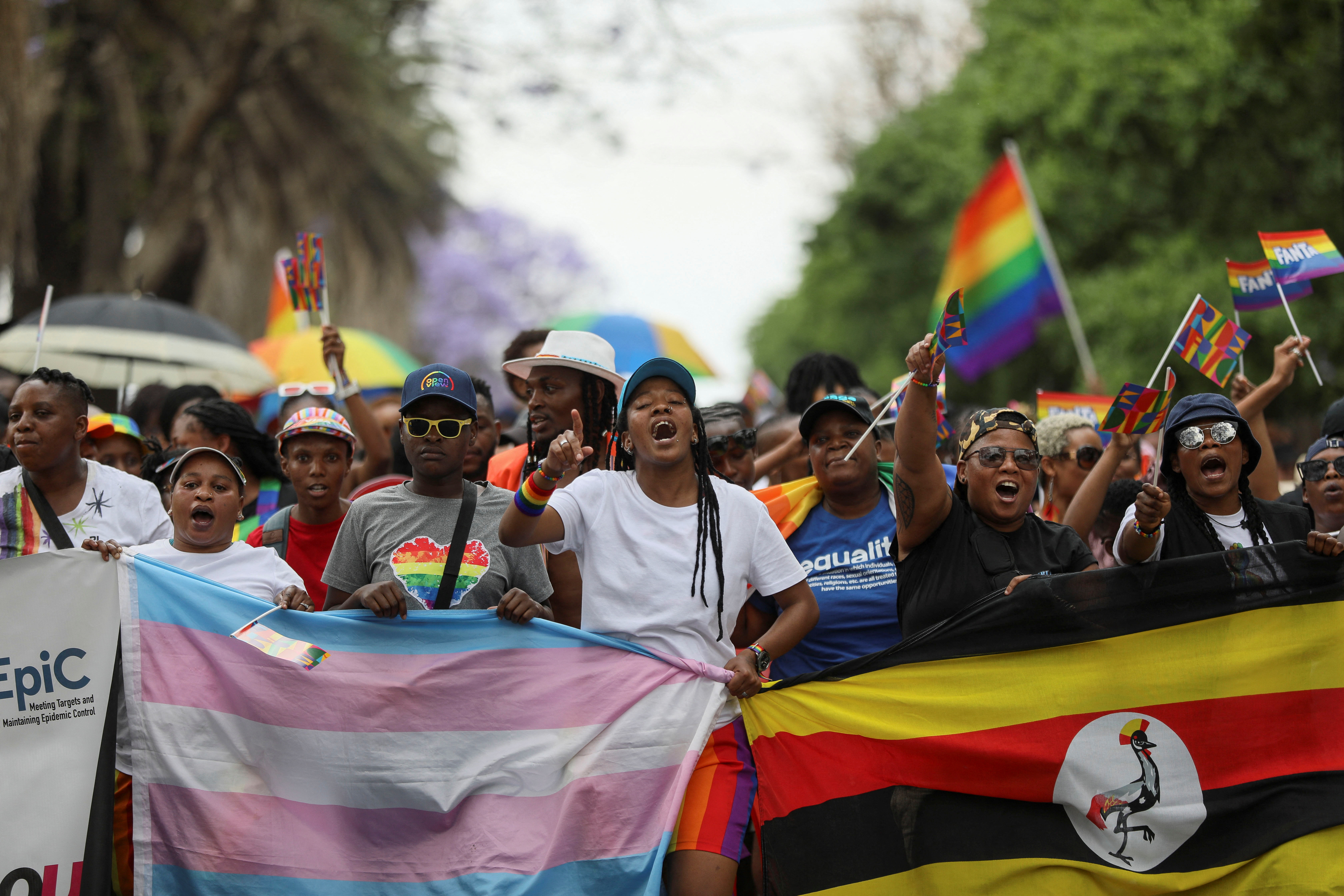 People march in celebration of LGBTQ+ rights at the annual Pride Parade in Johannesburg