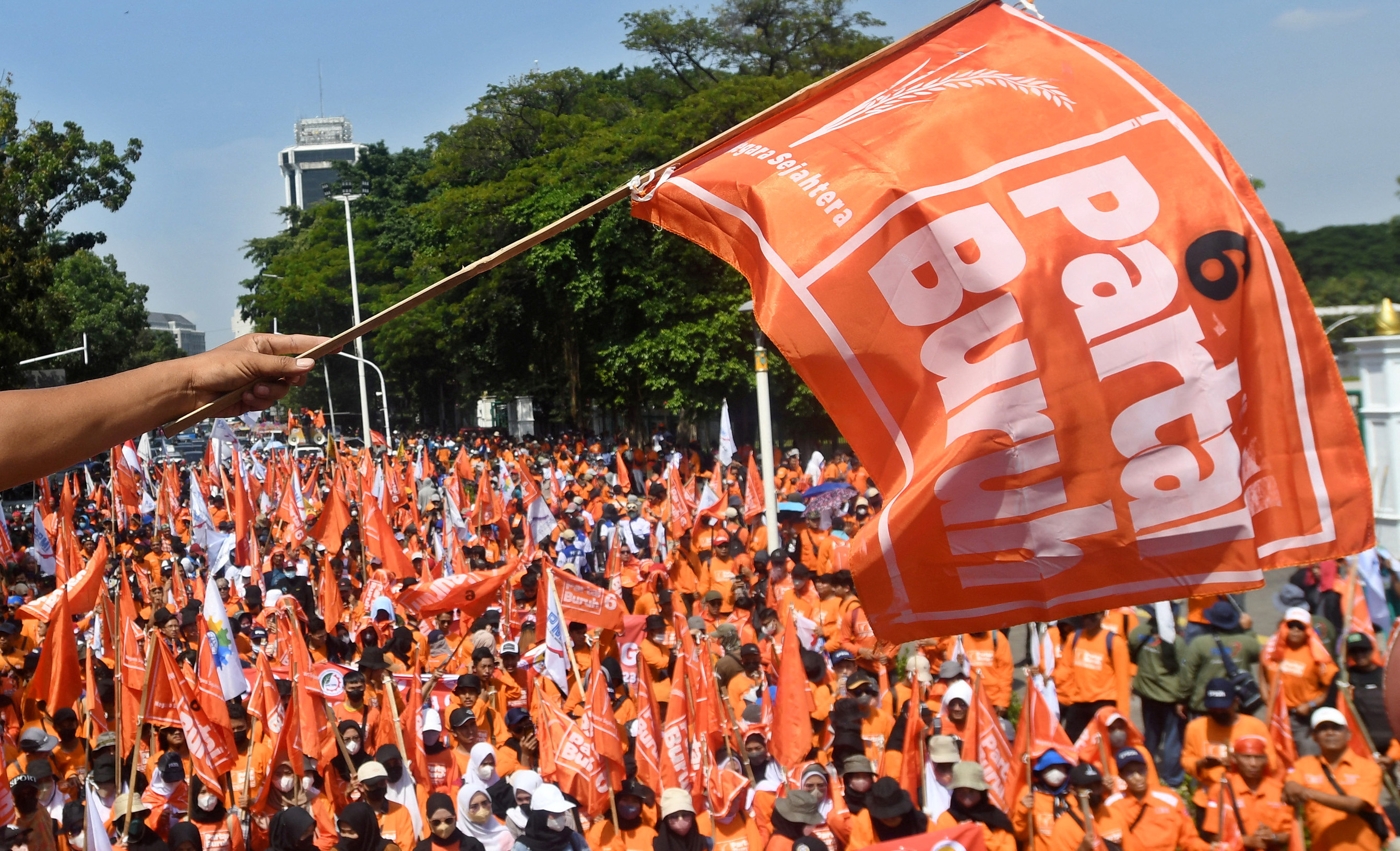 Aksi buruh di Jakarta