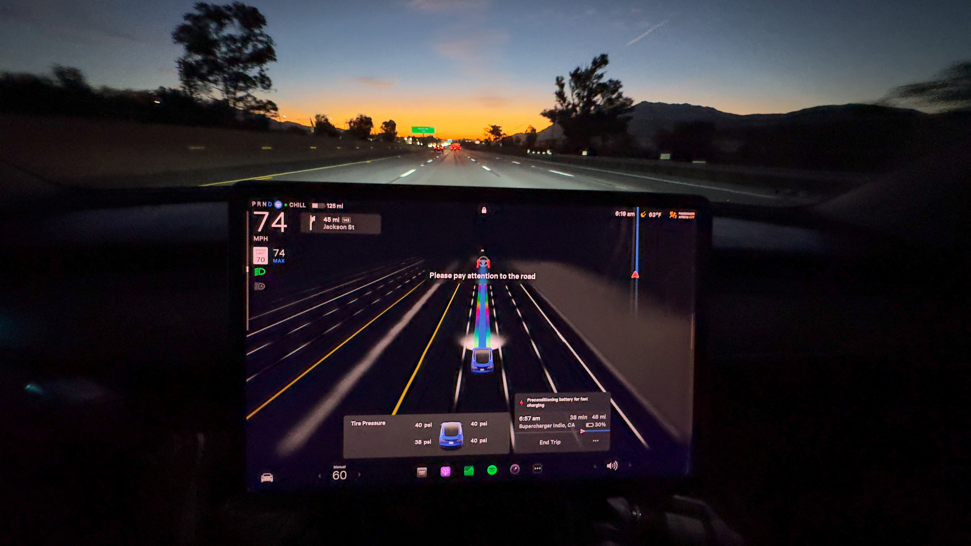 Tesla Model 3 shown using Autopilot FSD in California