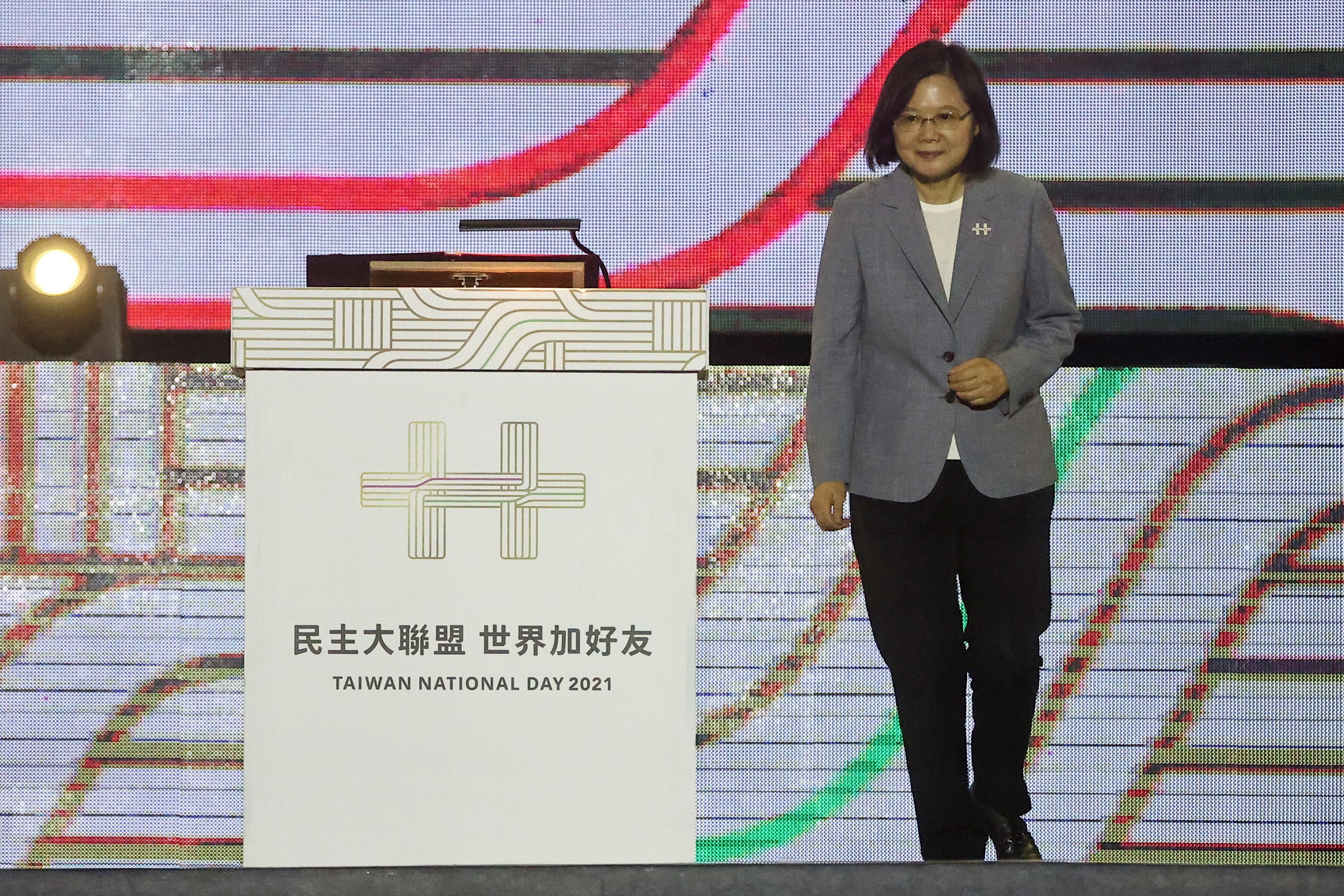 Taiwan President Tsai Ing-wen attends a gala at Hsinchu Air Force Base in Hsinchu