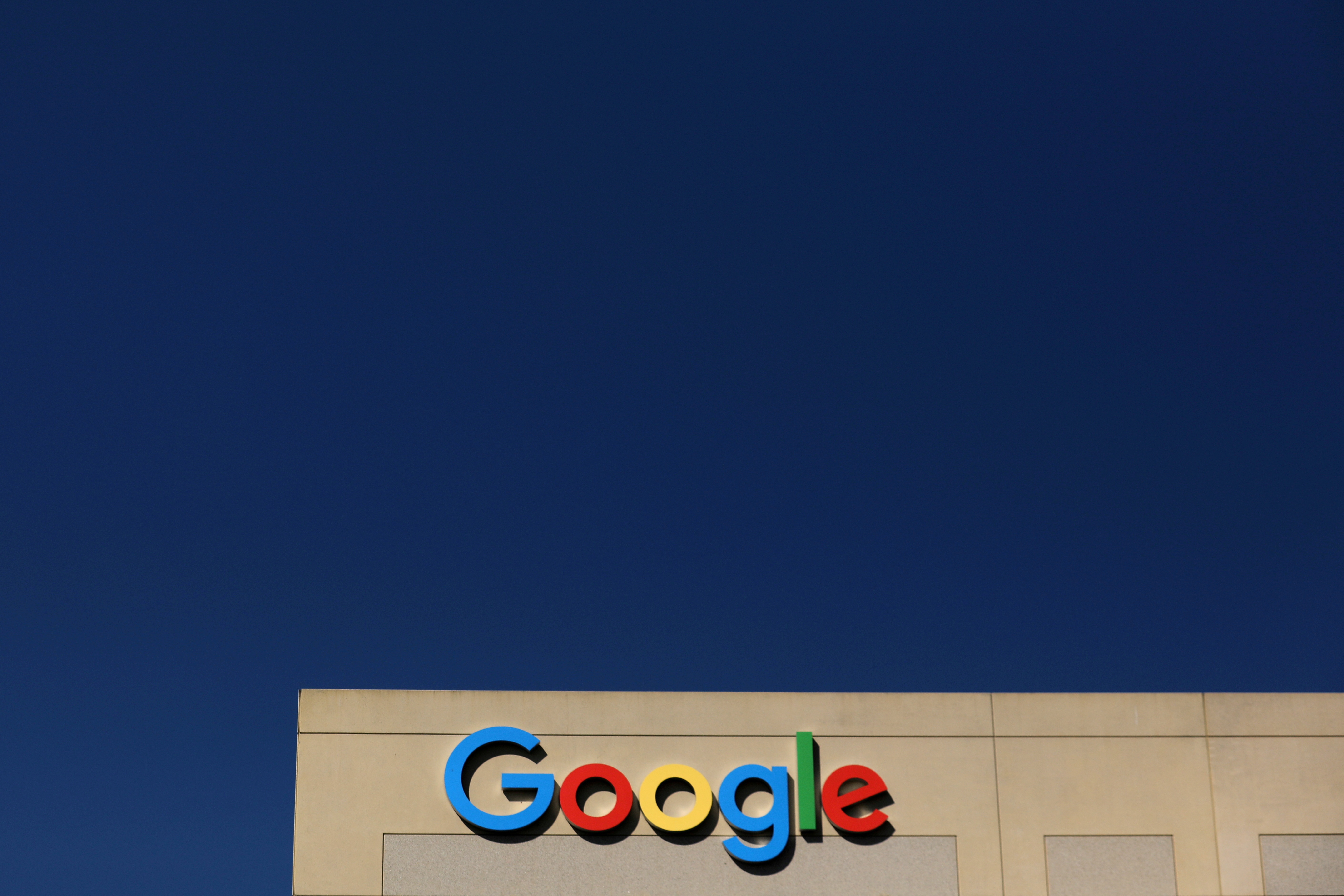 The Google logo is pictured atop an office building in Irvine, California, U.S. August 7, 2017. REUTERS/Mike Blake