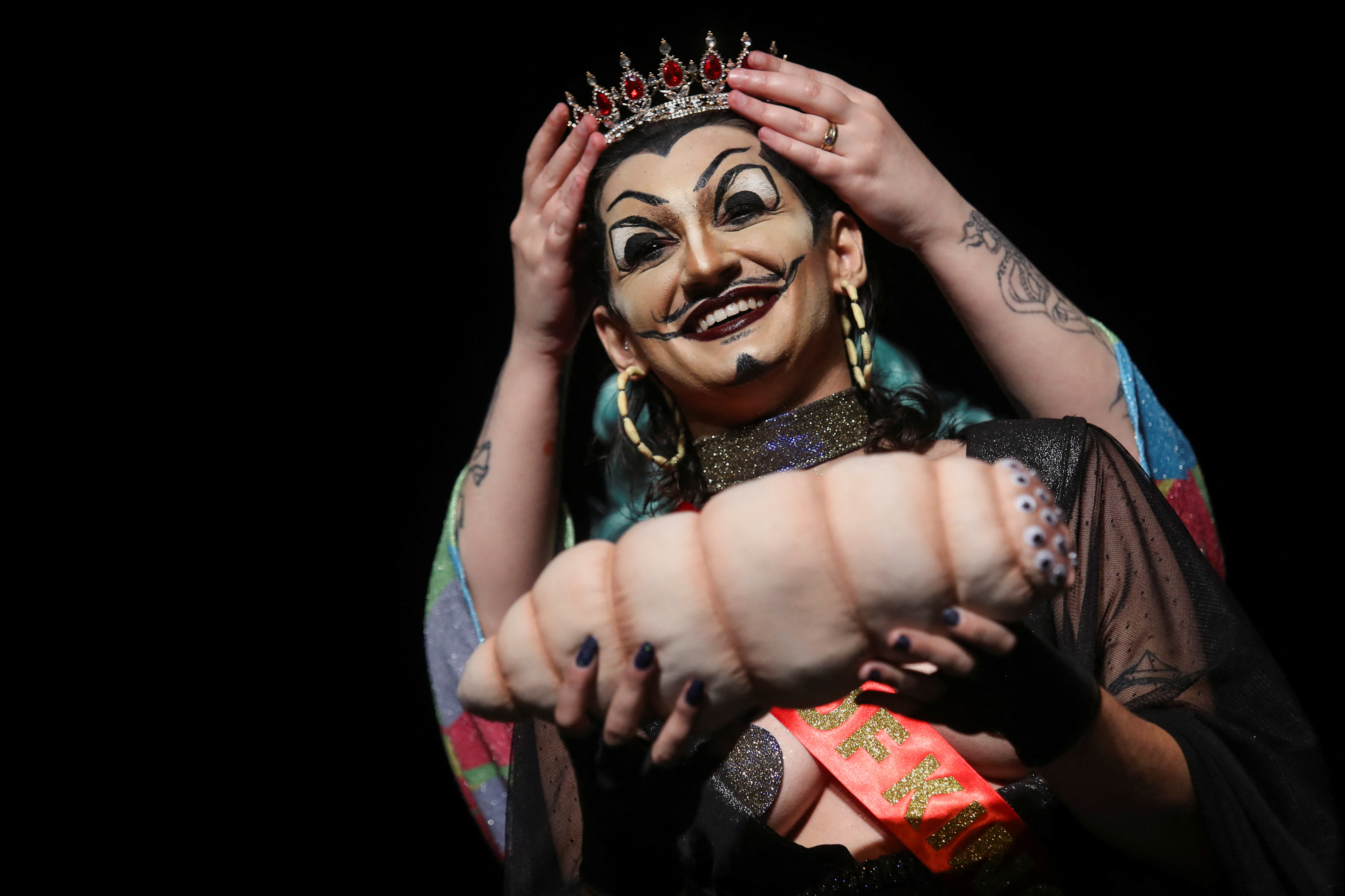 Drag kings participate in a contest in Sao Paulo