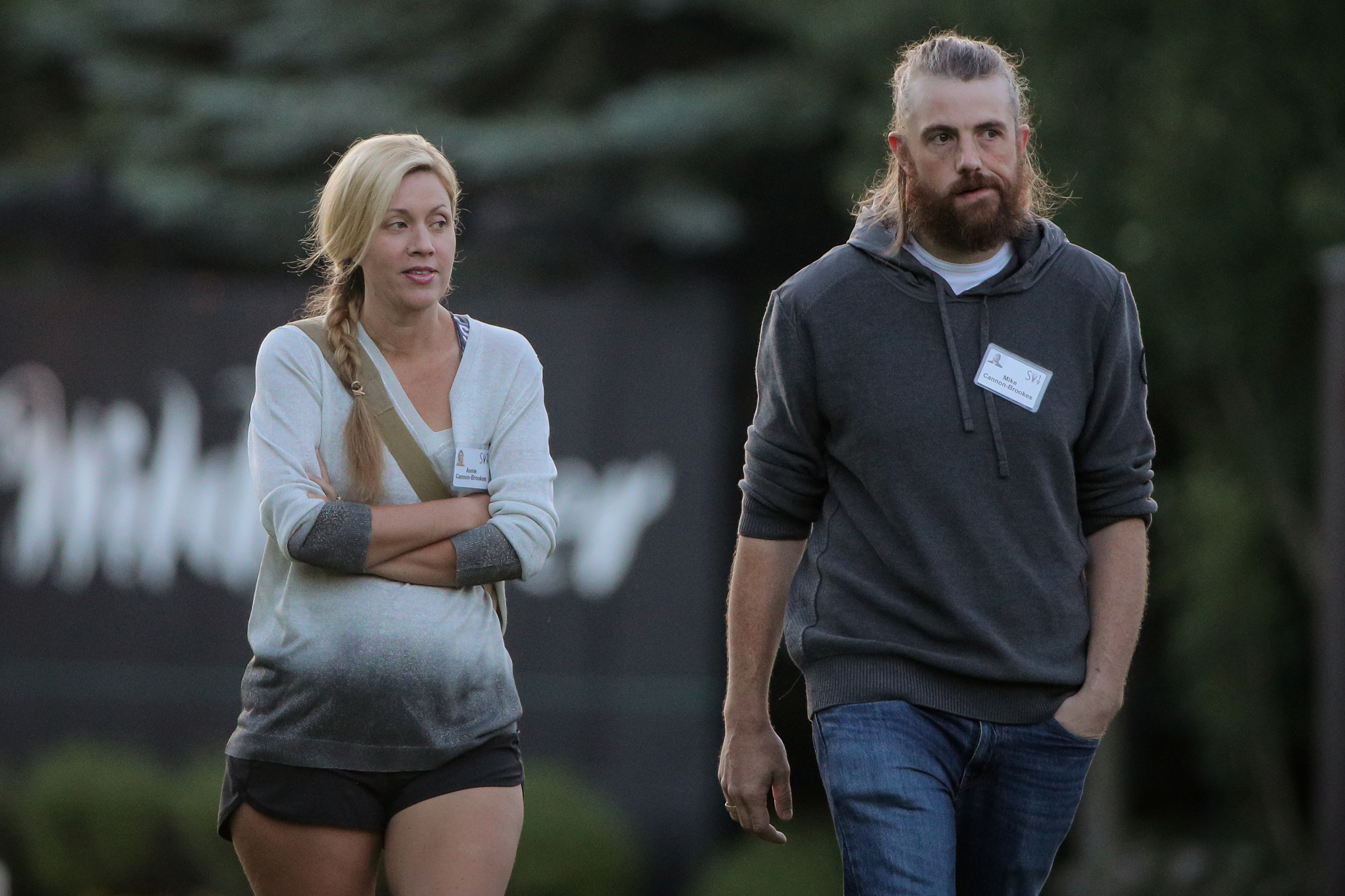 Annie Cannon-Brookes and Mike Cannon-Brookes, chief executive officer of Atlassian, attend the annual Allen and Co. Sun Valley media conference in Sun Valley, Idaho