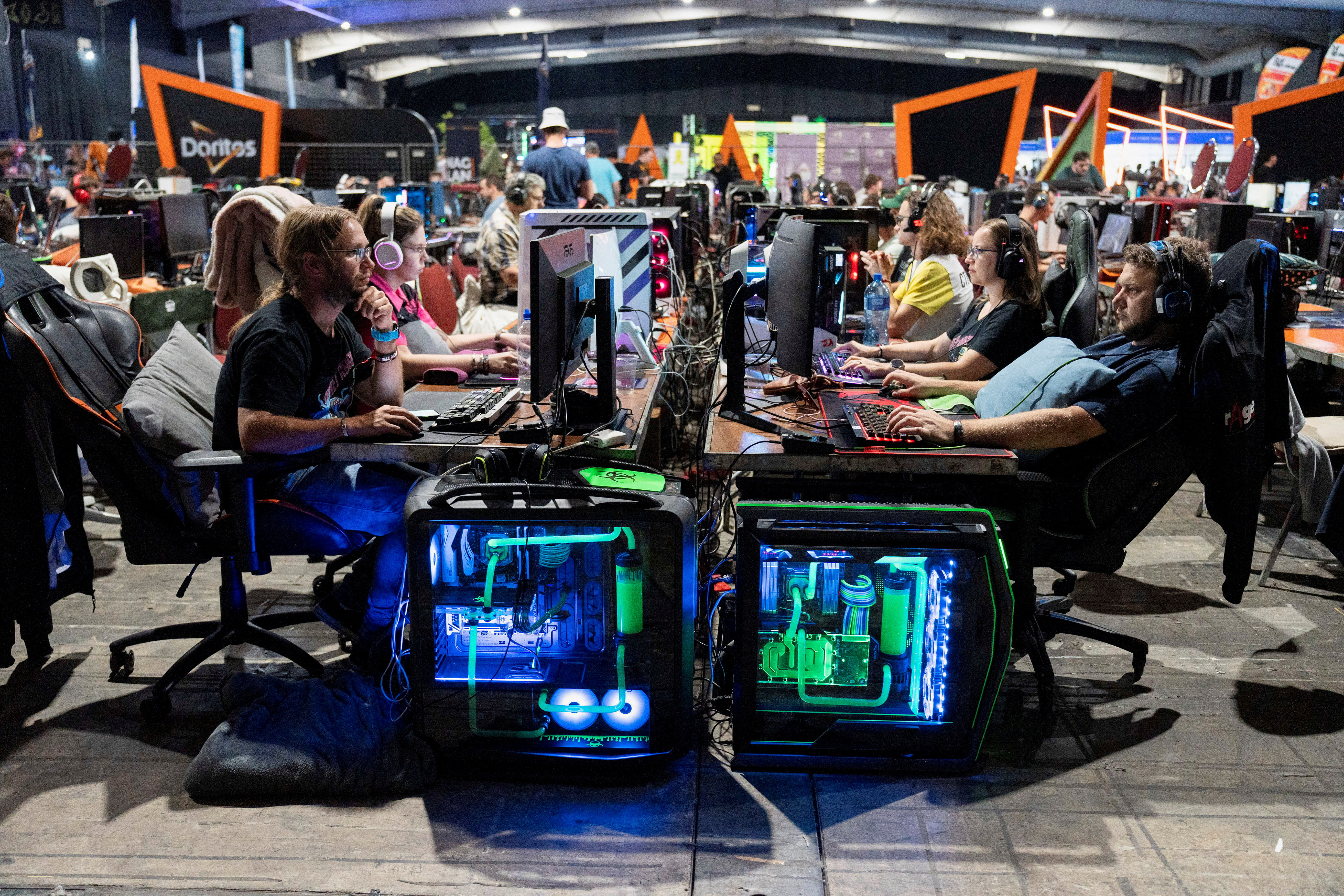 Video gamers take part in 24 hour gaming competition during the rAge Expo, in Midrand