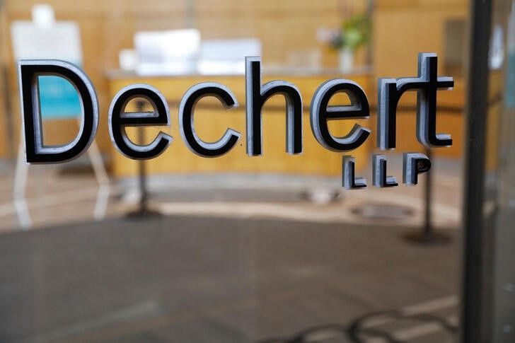 Signage is seen outside of the law firm Dechert LLP in Washington, D.C.