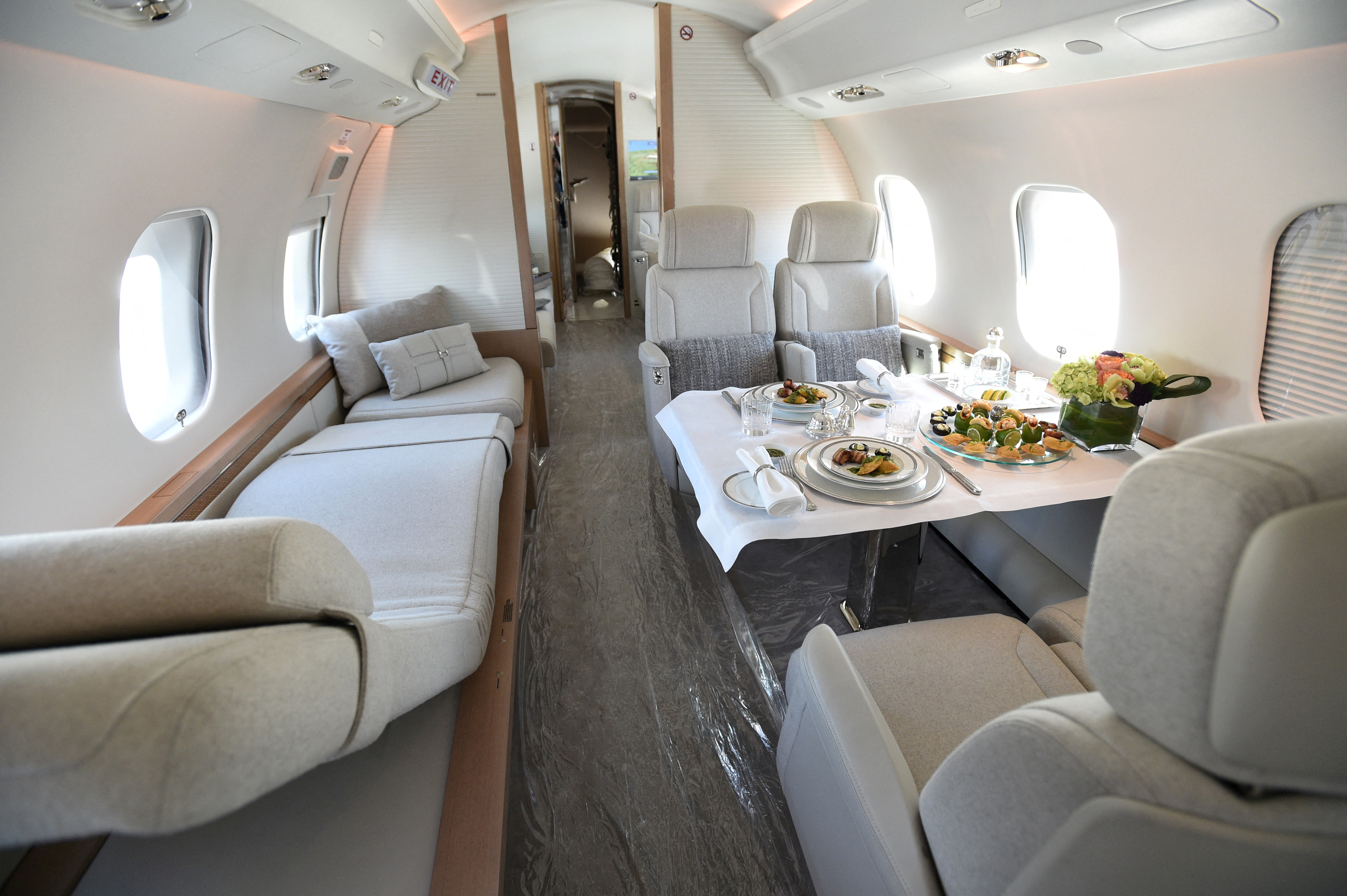 The interior of a business jet is seen at the National Business Aviation Association (NBAA) exhibition in Las Vegas