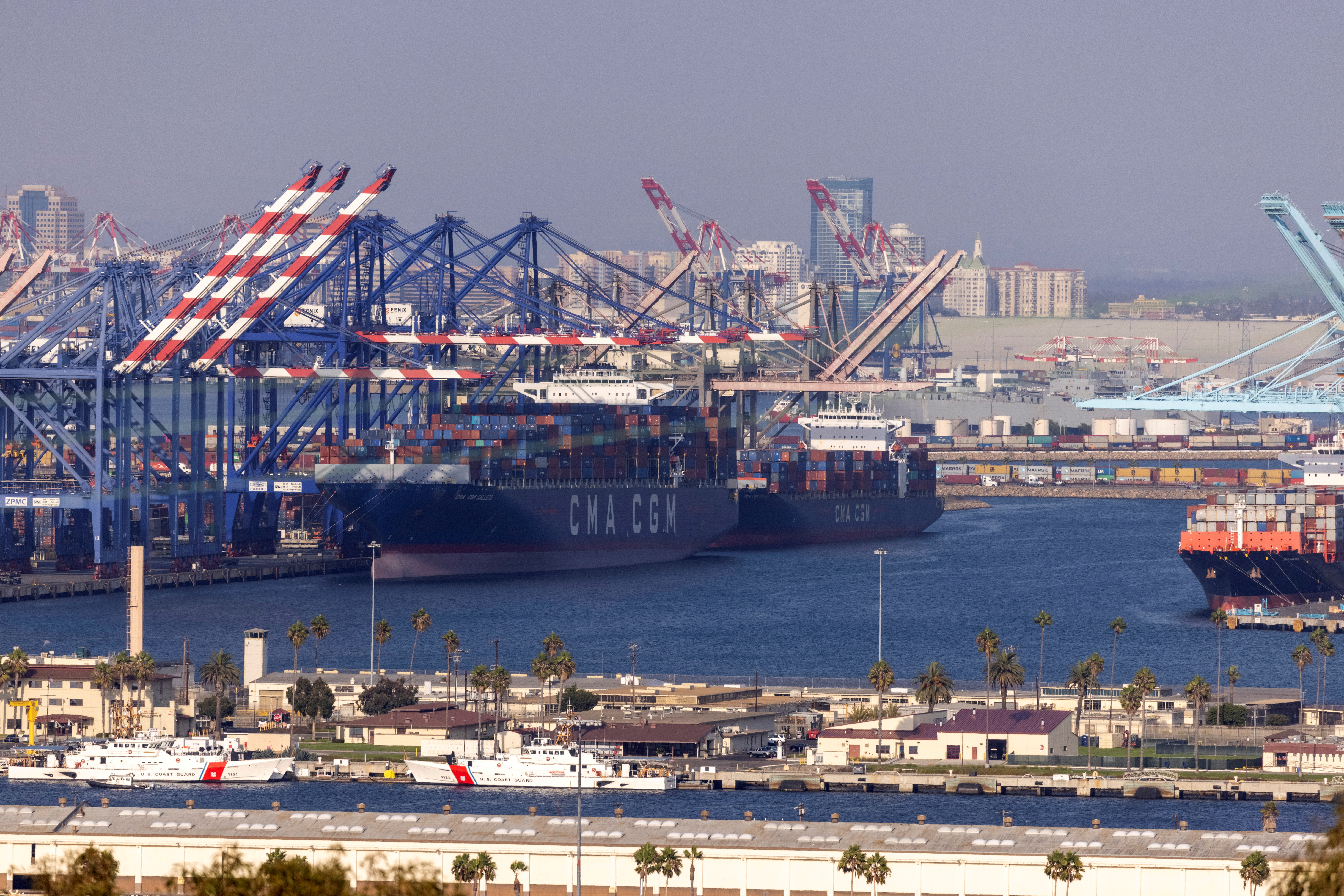 The congested Port of Los Angeles is shown in San Pedro, California