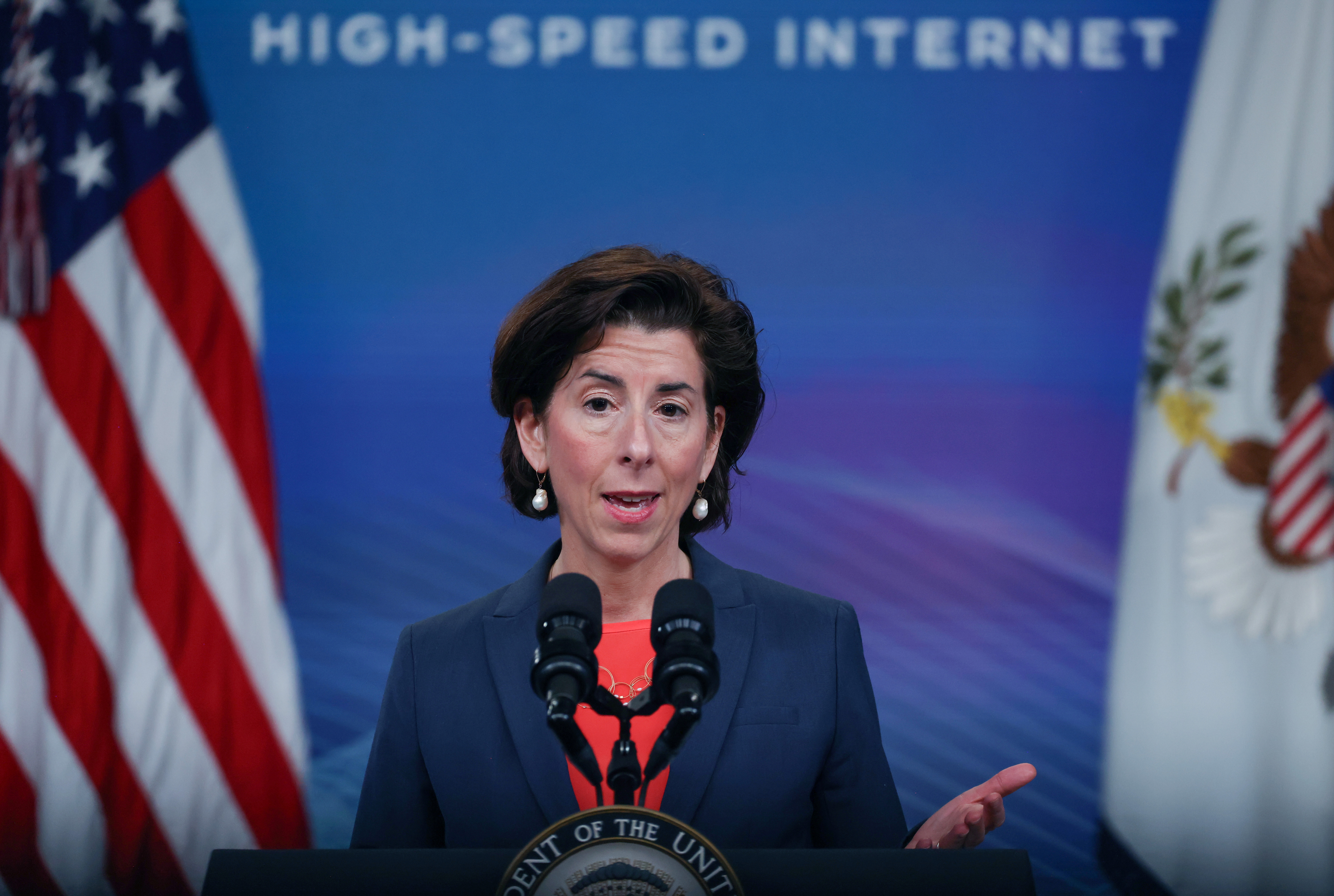 U.S. Secretary of Commerce Gina Raimondo during an infrastructure event at the White House in Washington, U.S.