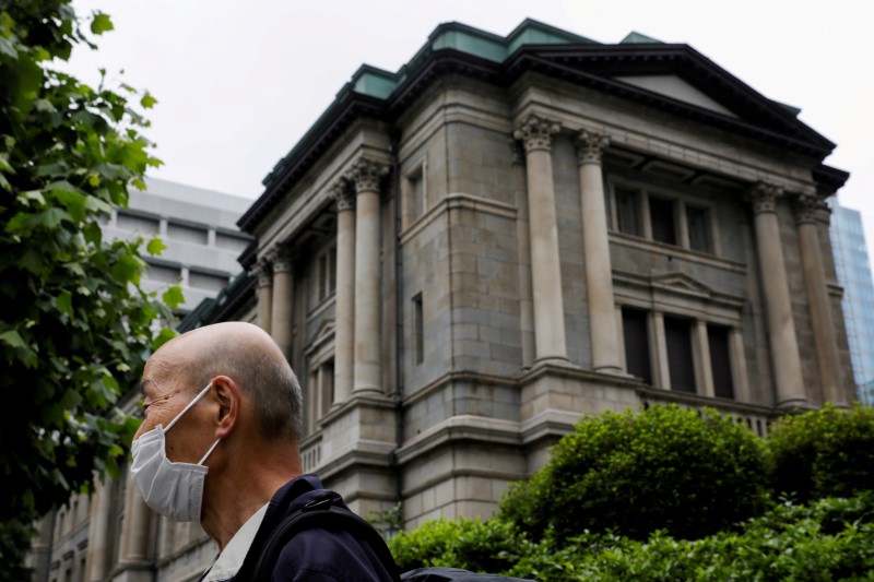 A man wearing a protective mask stands in front of the headquarters of the Bank of Japan amid the coronavirus disease (COVID-19) outbreak in Tokyo, Japan, May 22, 2020.REUTERS/Kim Kyung-Hoon/File Photo