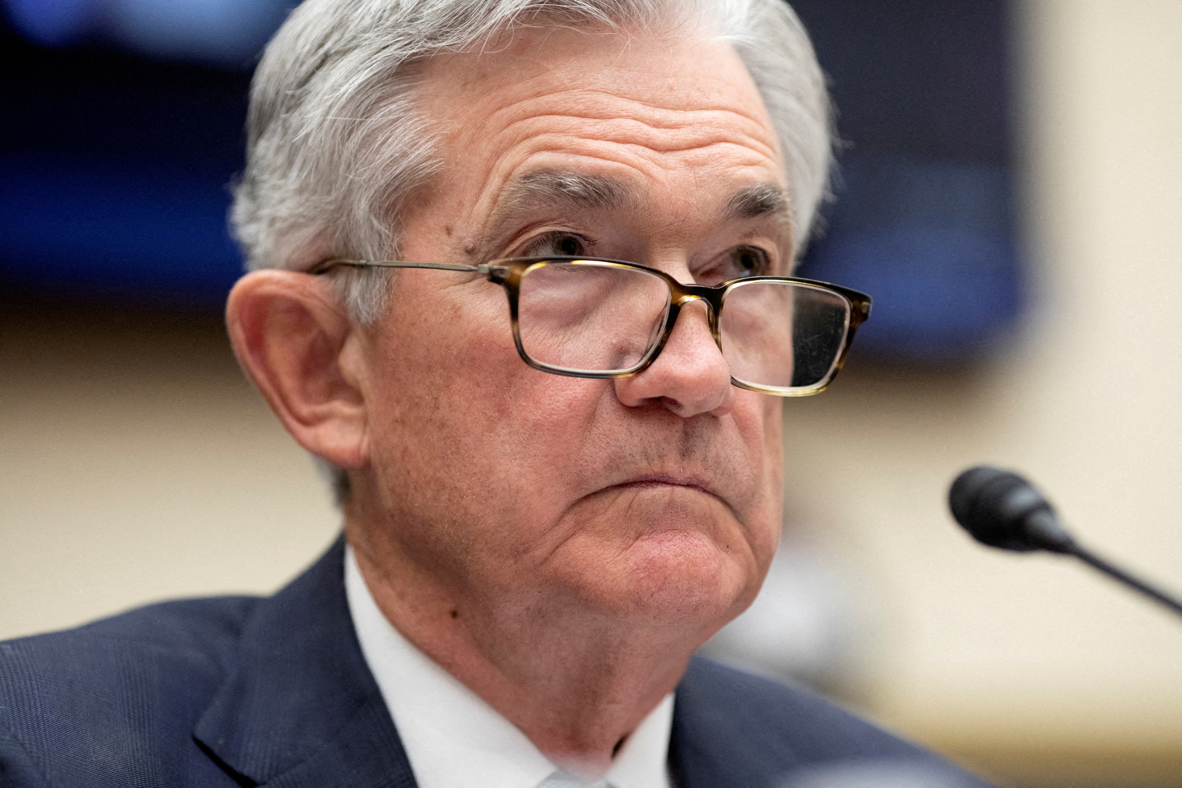Federal Reserve Chair Jerome Powell testifies before a U.S. House Financial Services Committee hearing on Capitol Hill in Washington