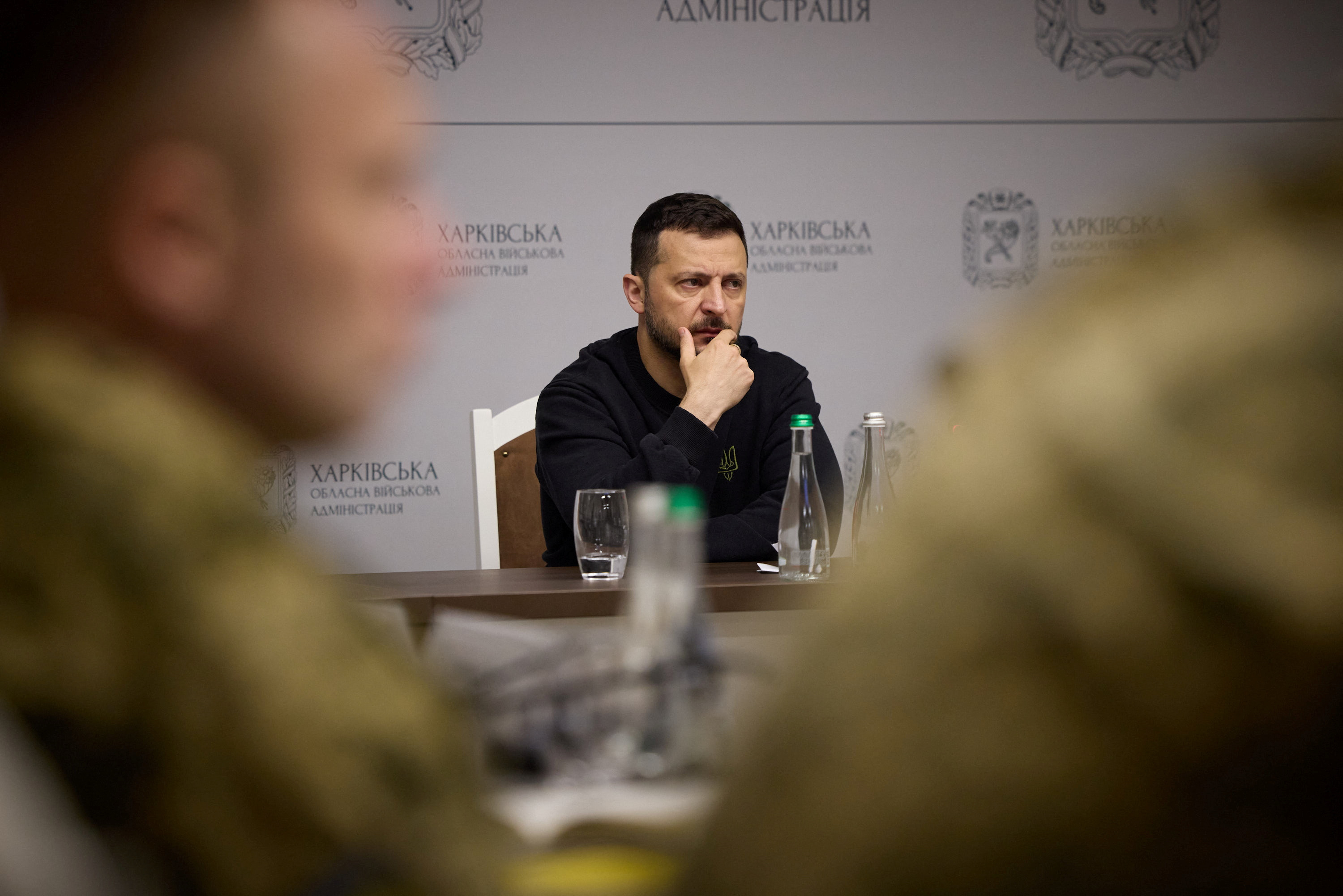 Ukraine's President Zelenskiy attends a meeting with top military officials in Kharkiv