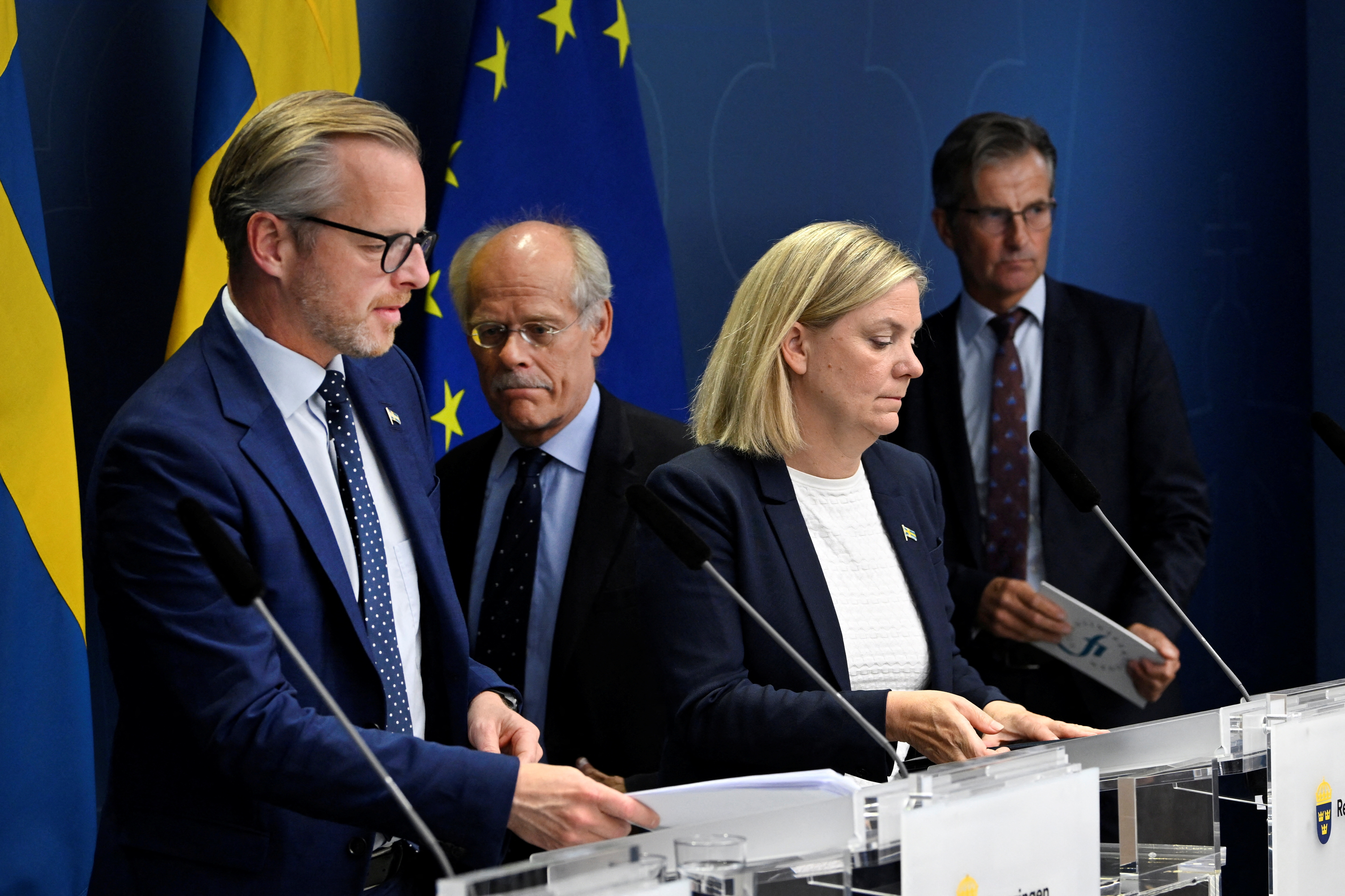 Sweden's Prime Minister Magdalena Andersson attends a news conference in Stockholm
