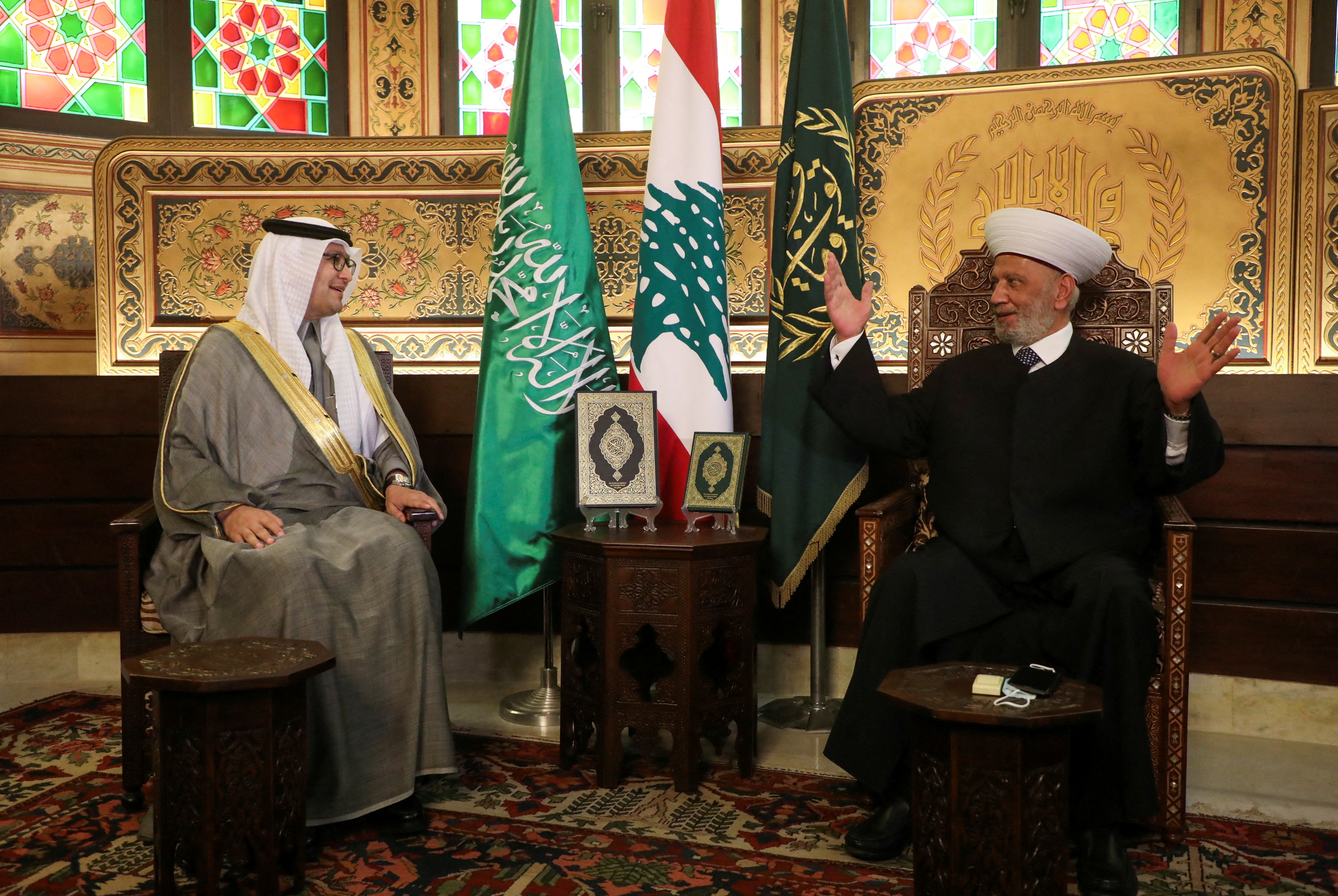 Saudi Ambassador to Lebanon Walid bin Abdullah Bukhari meets with the Grand Mufti Sheikh Abdul Latif Derian, in Beirut