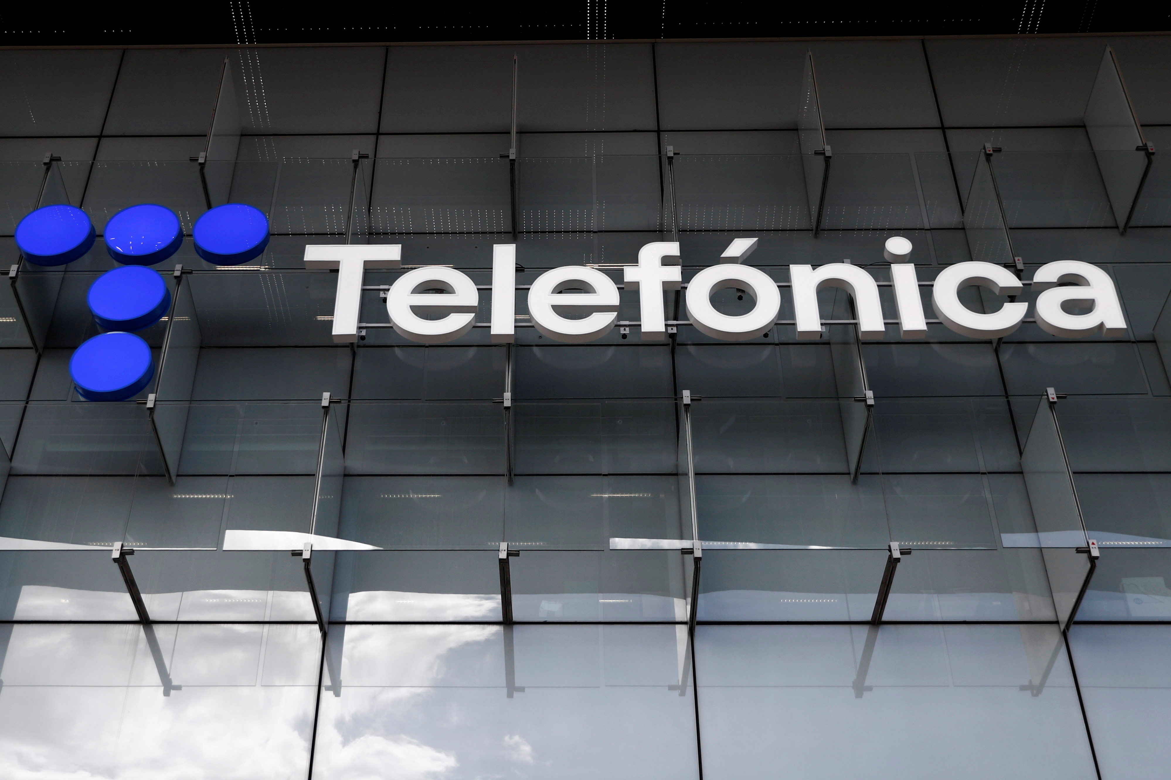 The logo of Spanish Telecom company Telefonica is seen in Madrid