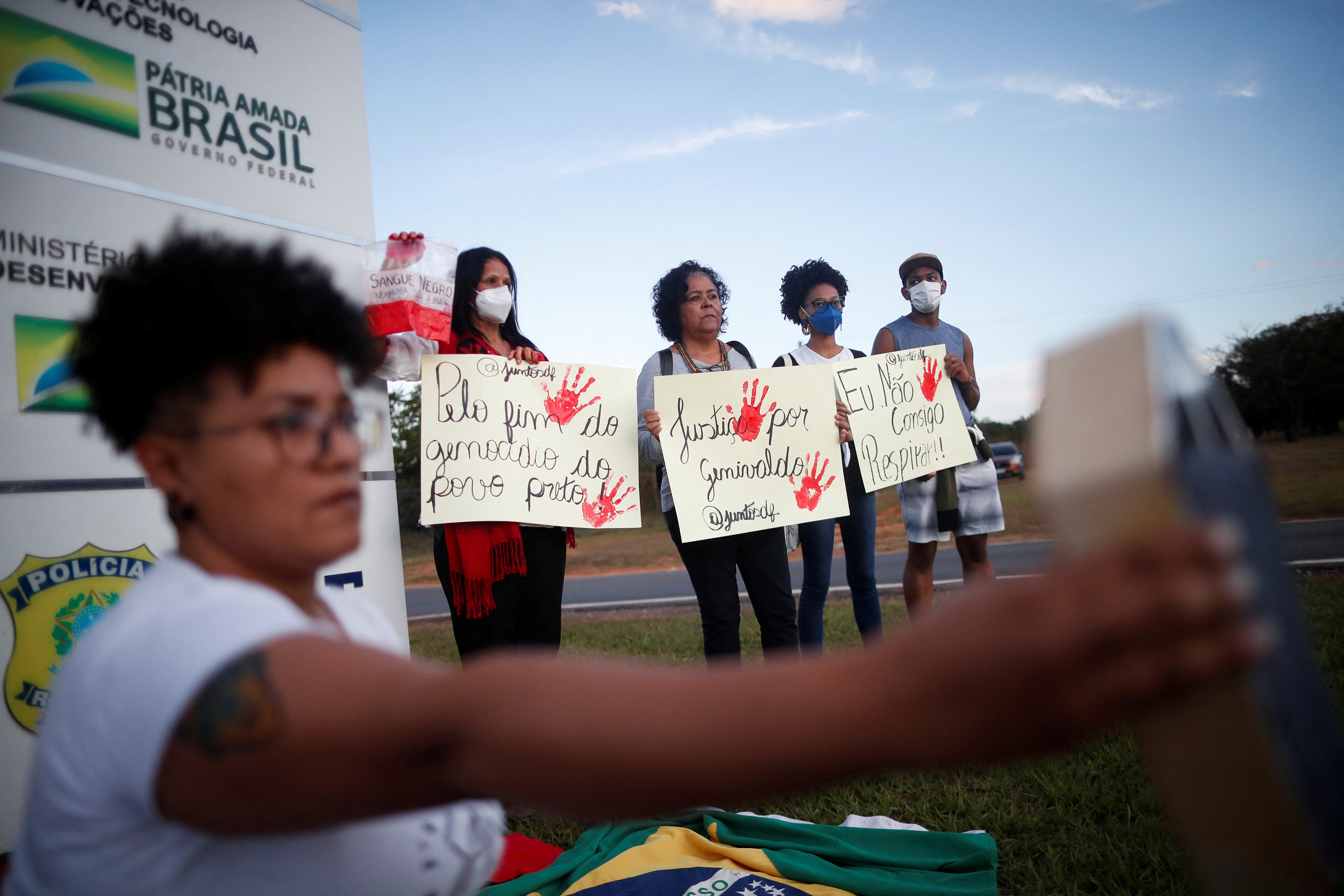 Activists of Black movement protest following the death of Genivaldo Santos, in Brasilia