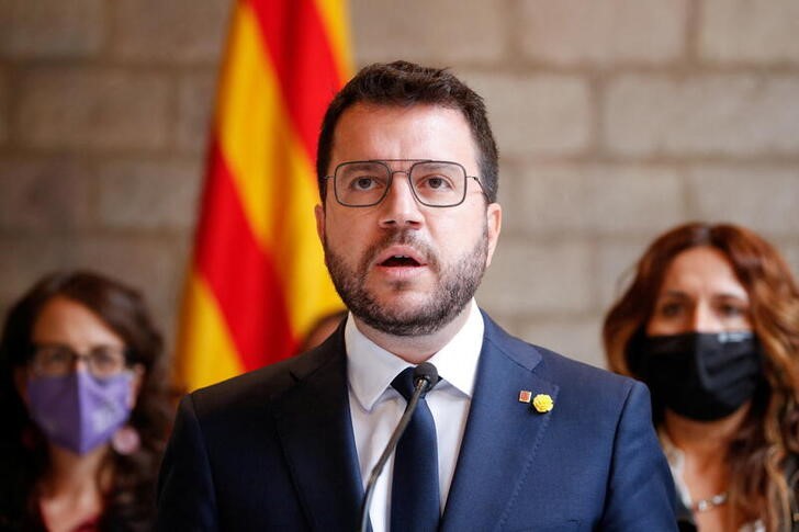 Catalonia's regional President Pere Aragones gives a news conference in Barcelona
