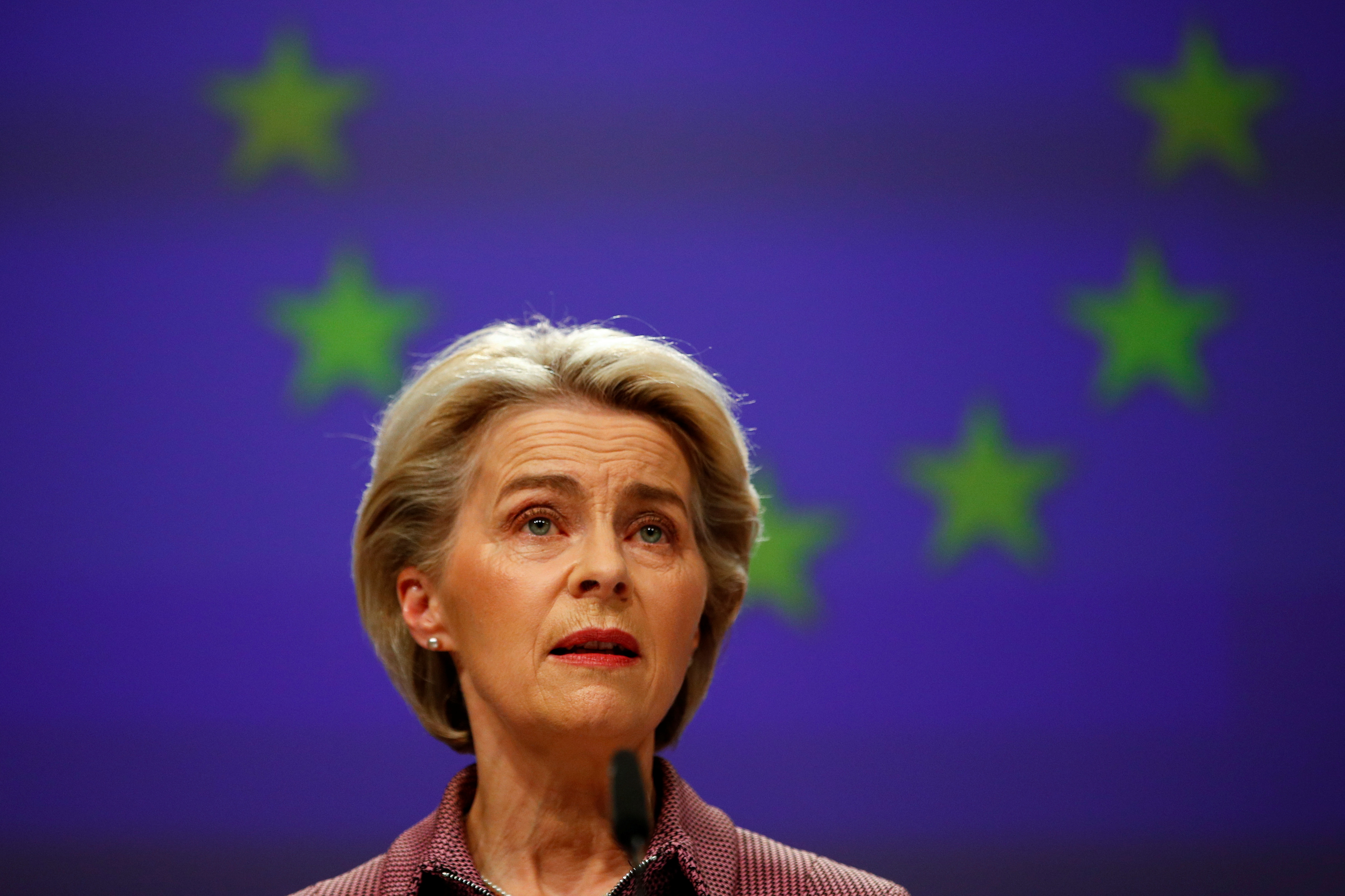 President of the EU Commission Von Der Leyen, gives a news conference in Brussels