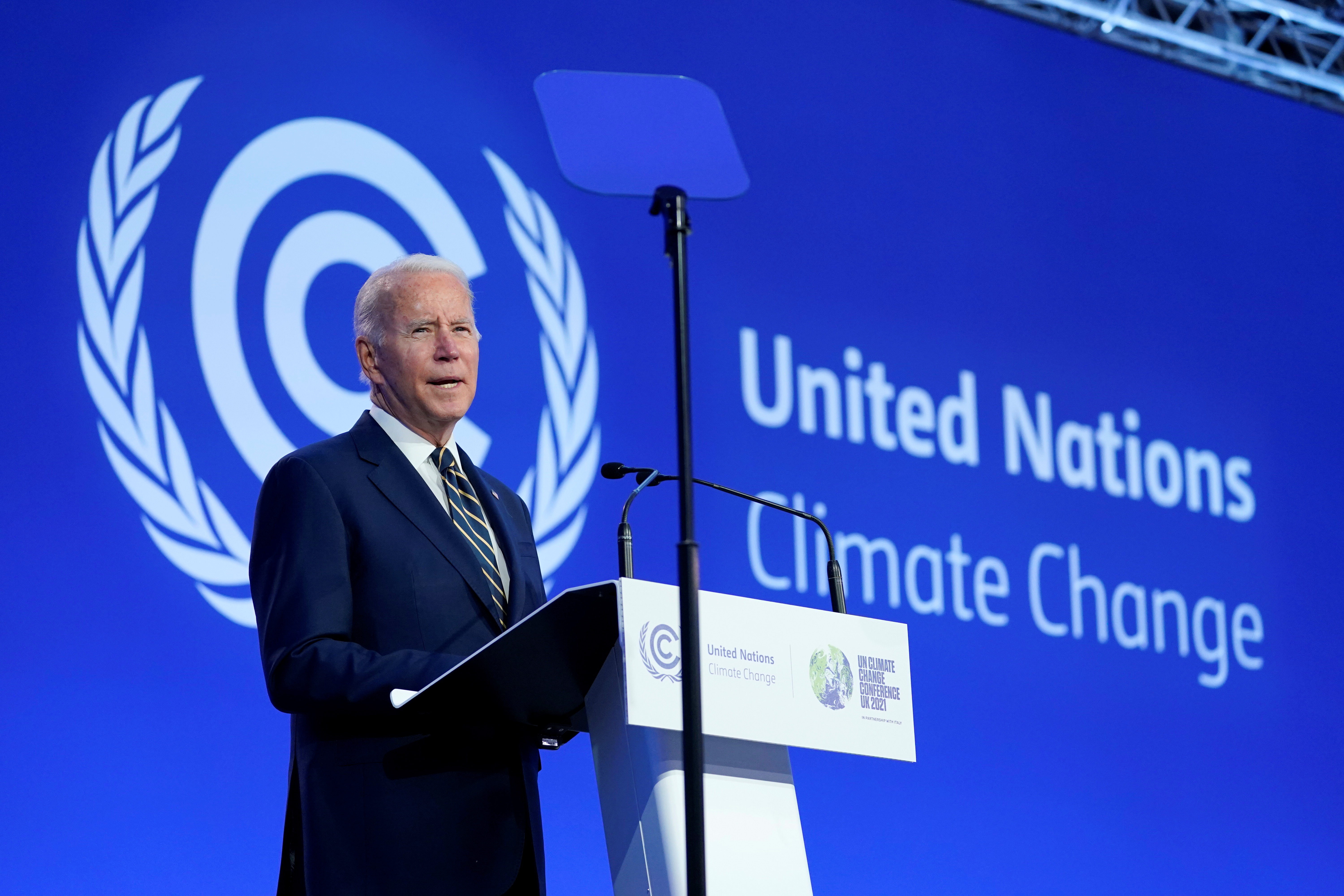 U.S. President Joe Biden speaks during the UN Climate Change Conference (COP26) in Glasgow, Scotland, Britain November 1, 2021. Evan Vucci/ Pool via REUTERS