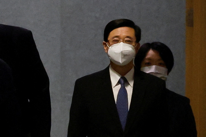 Hong Kong Chief Secretary for Administration John Lee attends a news conference after his resignation, in Hong Kong