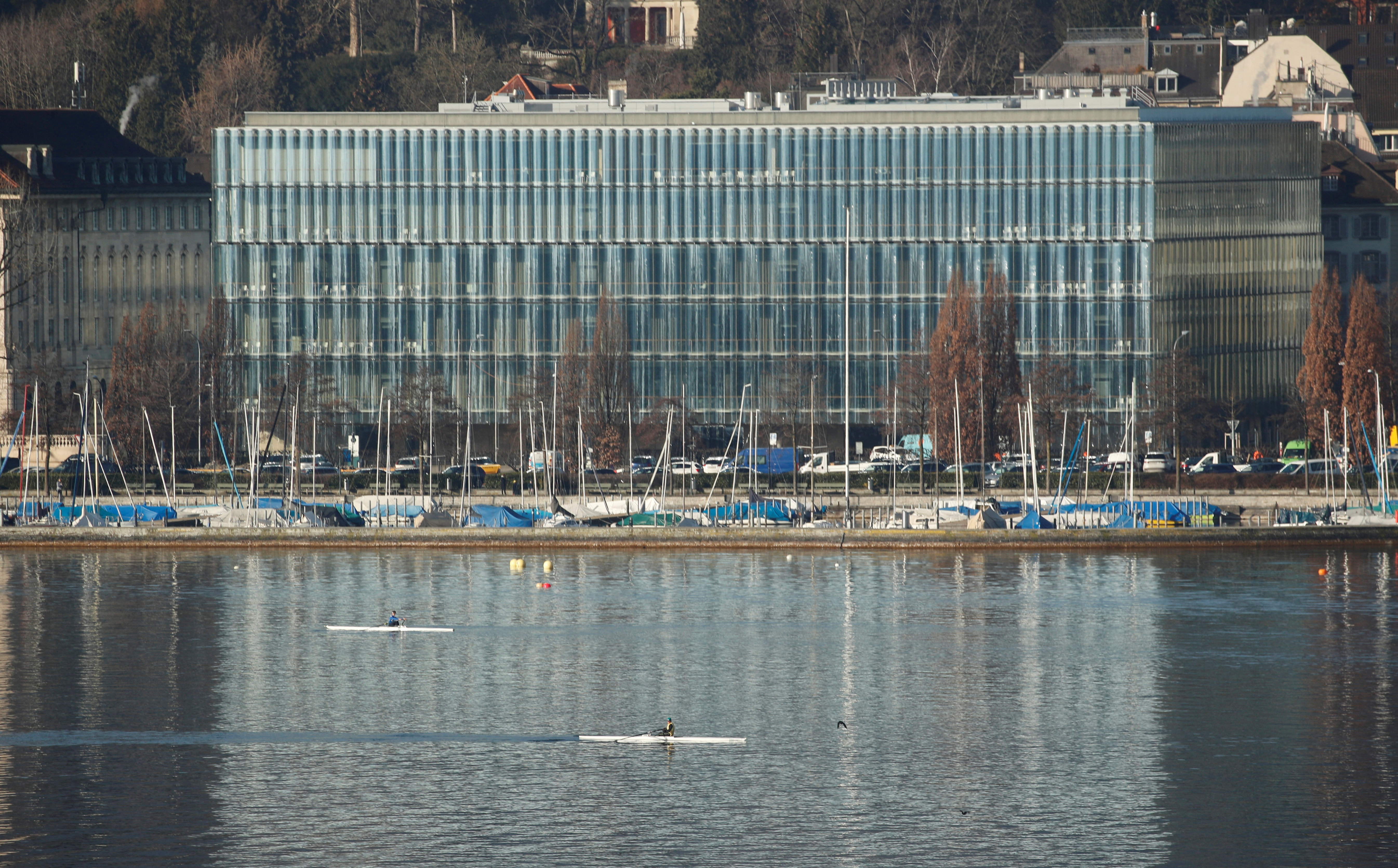 Reinsurer Swiss Re's headquarters are seen on the banks of Lake Zurich in Zurich