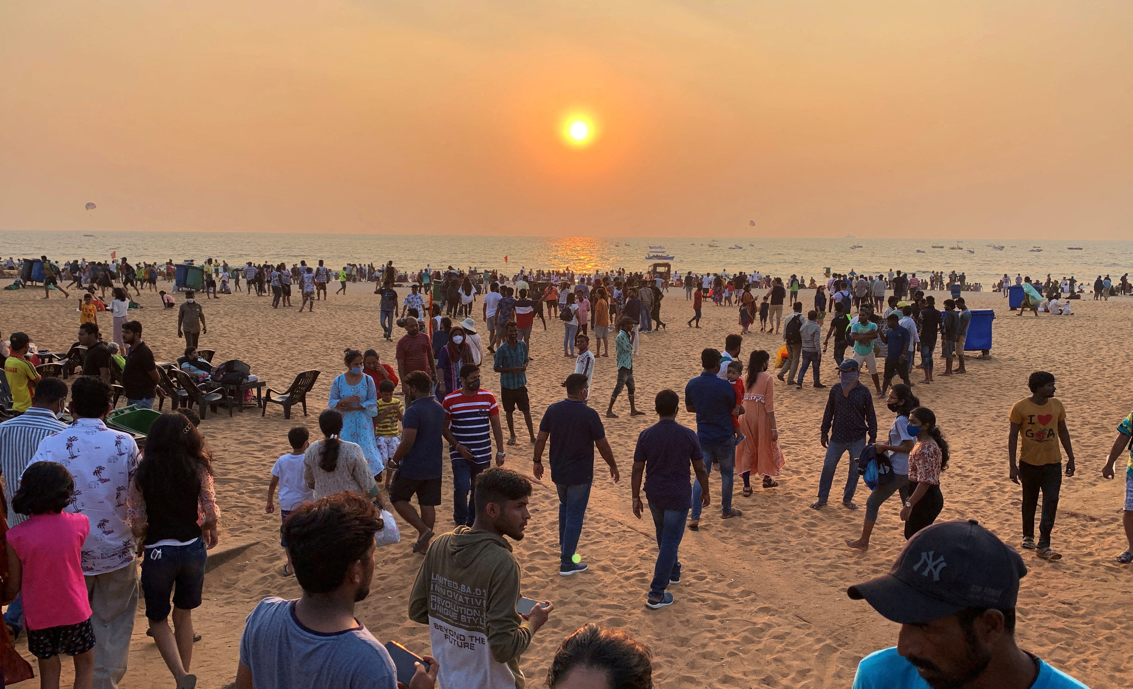 People visit Calangute Beach during the ongoing coronavirus disease (COVID-19) pandemic, in Goa