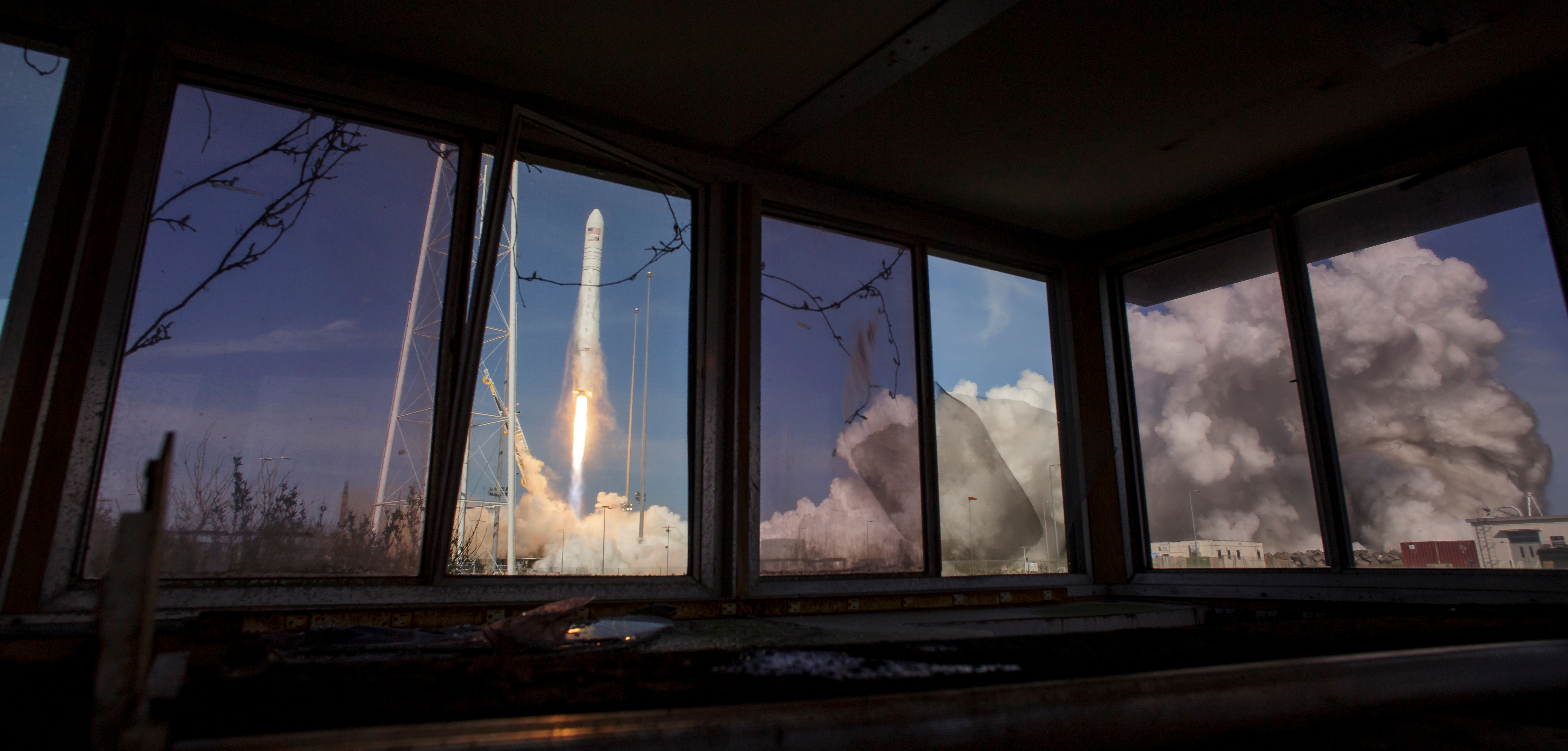 The Northrop Grumman Antares rocket with Cygnus resupply spacecraft onboard launches from NASA's Wallops Flight Facility in Virginia
