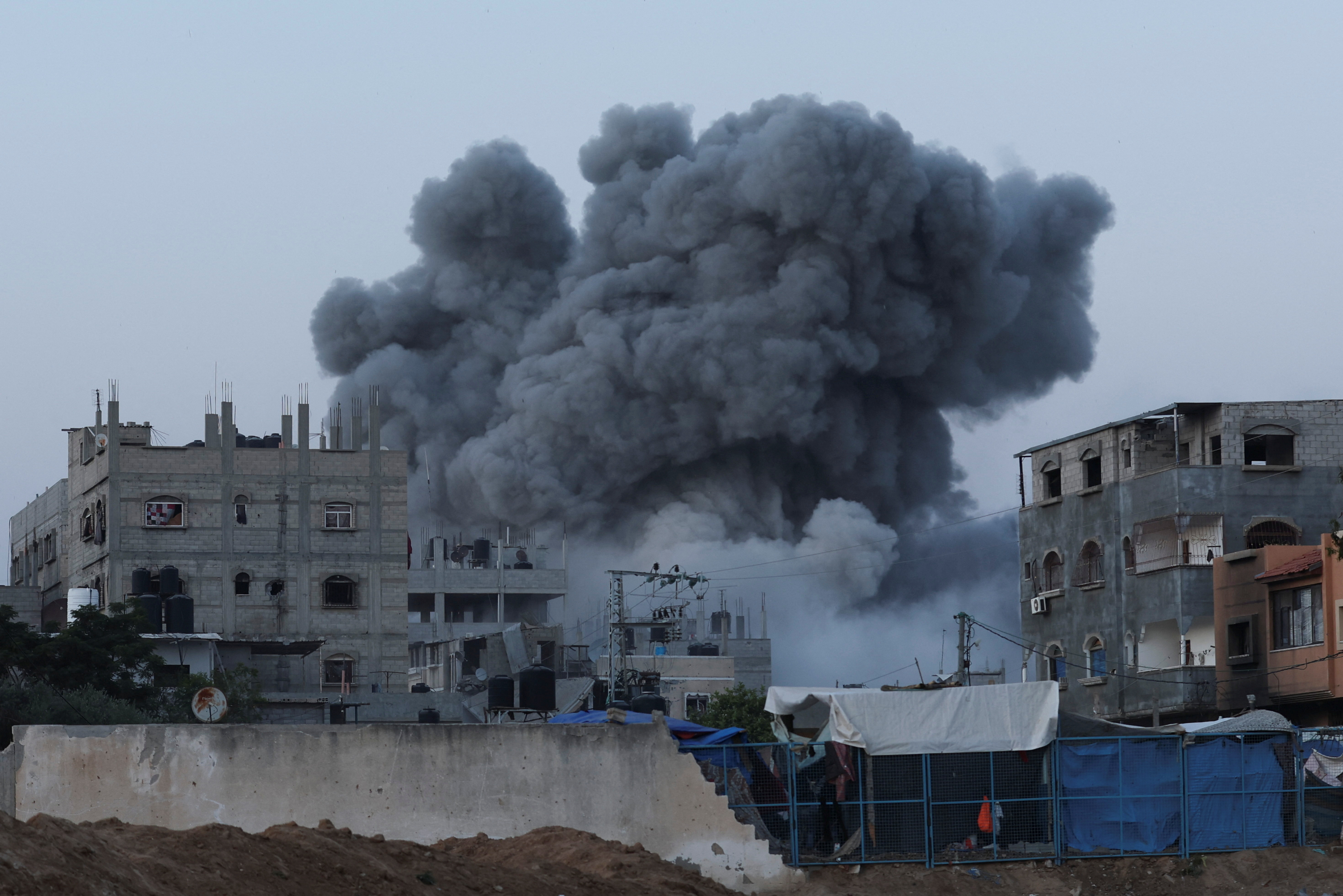 Smoke rises during an Israeli air strike in central Gaza Strip