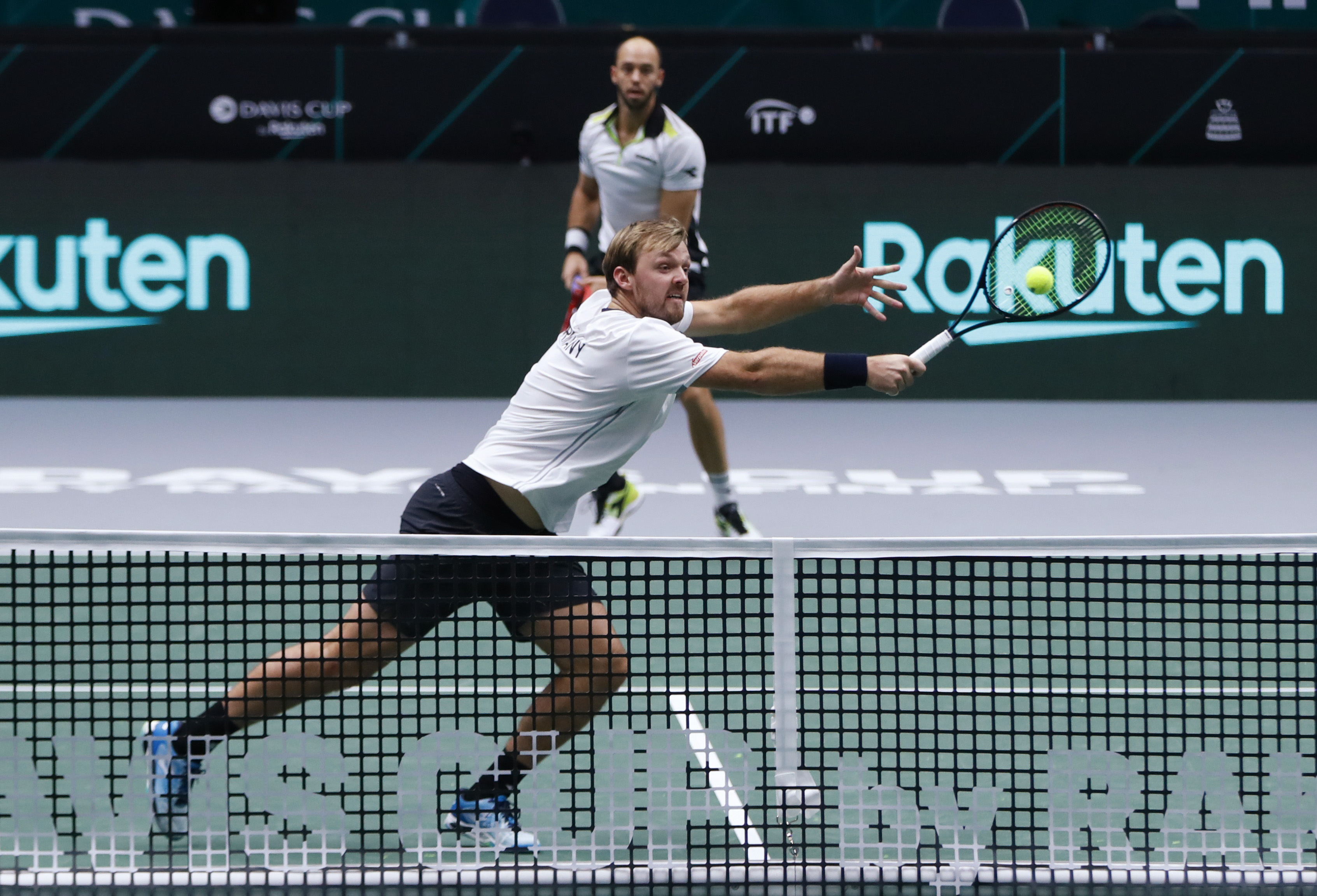 Tennis - Davis Cup Quarter-Final - Great Britain v Germany - Olympiahalle, Innsbruck, Austria - November 30, 2021 Germany's Kevin Krawietz and Tim Puetz in action during their match Great Britain's Joe Salisbury and Neal Skupski REUTERS/Leonhard Foeger
