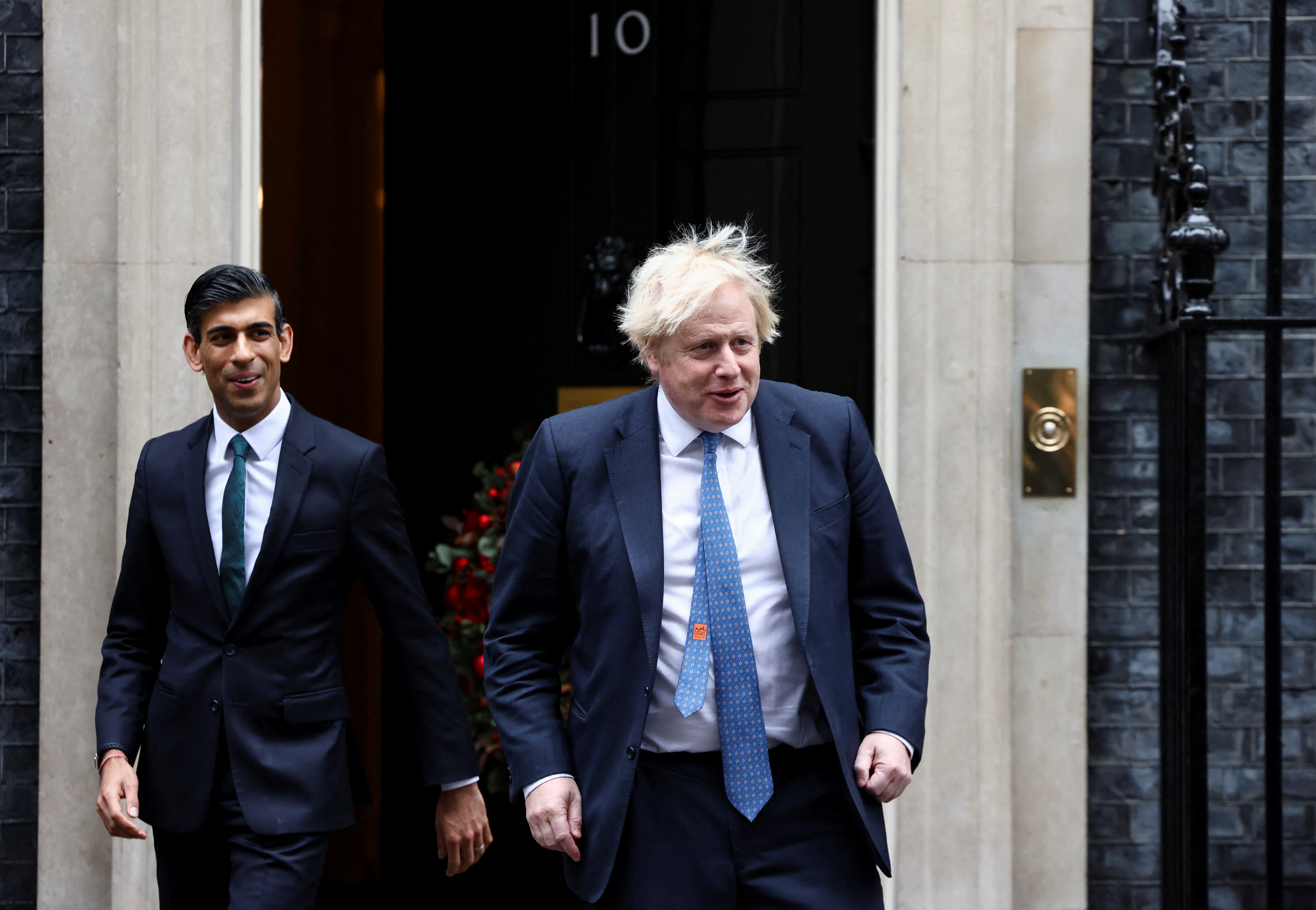 British PM Boris Johnson meets Michelle Ovens of Small Business Saturday in London