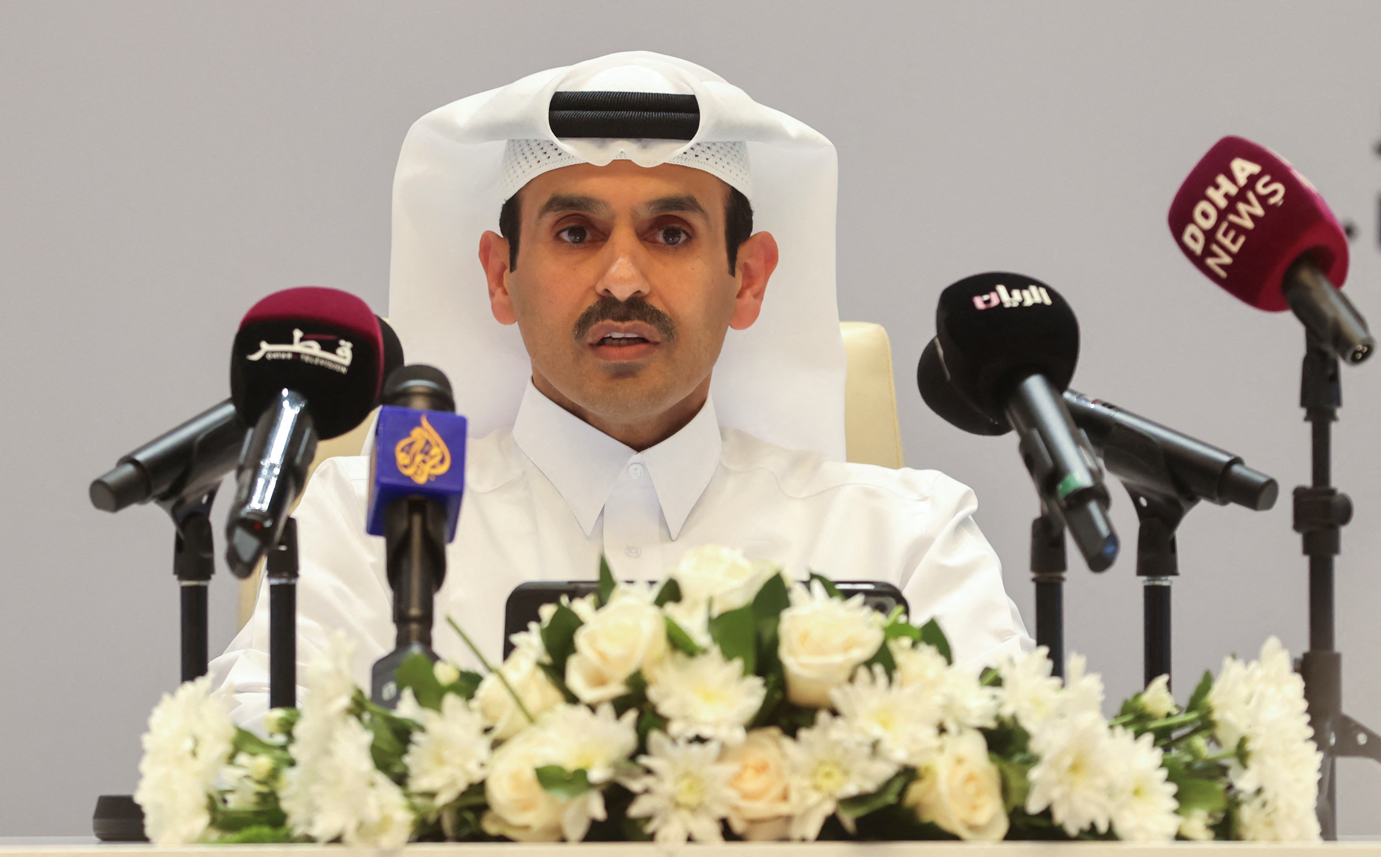 Qatar Energy CEO and Qatar's state Minister for Energy, Saad al-Kaabi speaks at an event in Doha