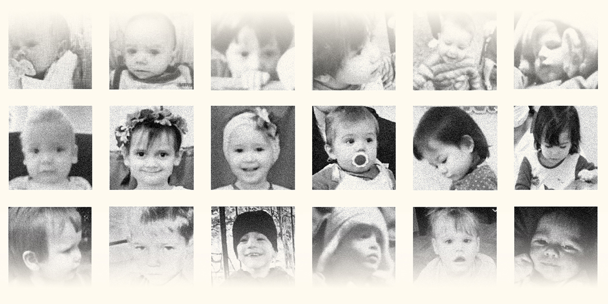 A collage of missing Ukrainian children.