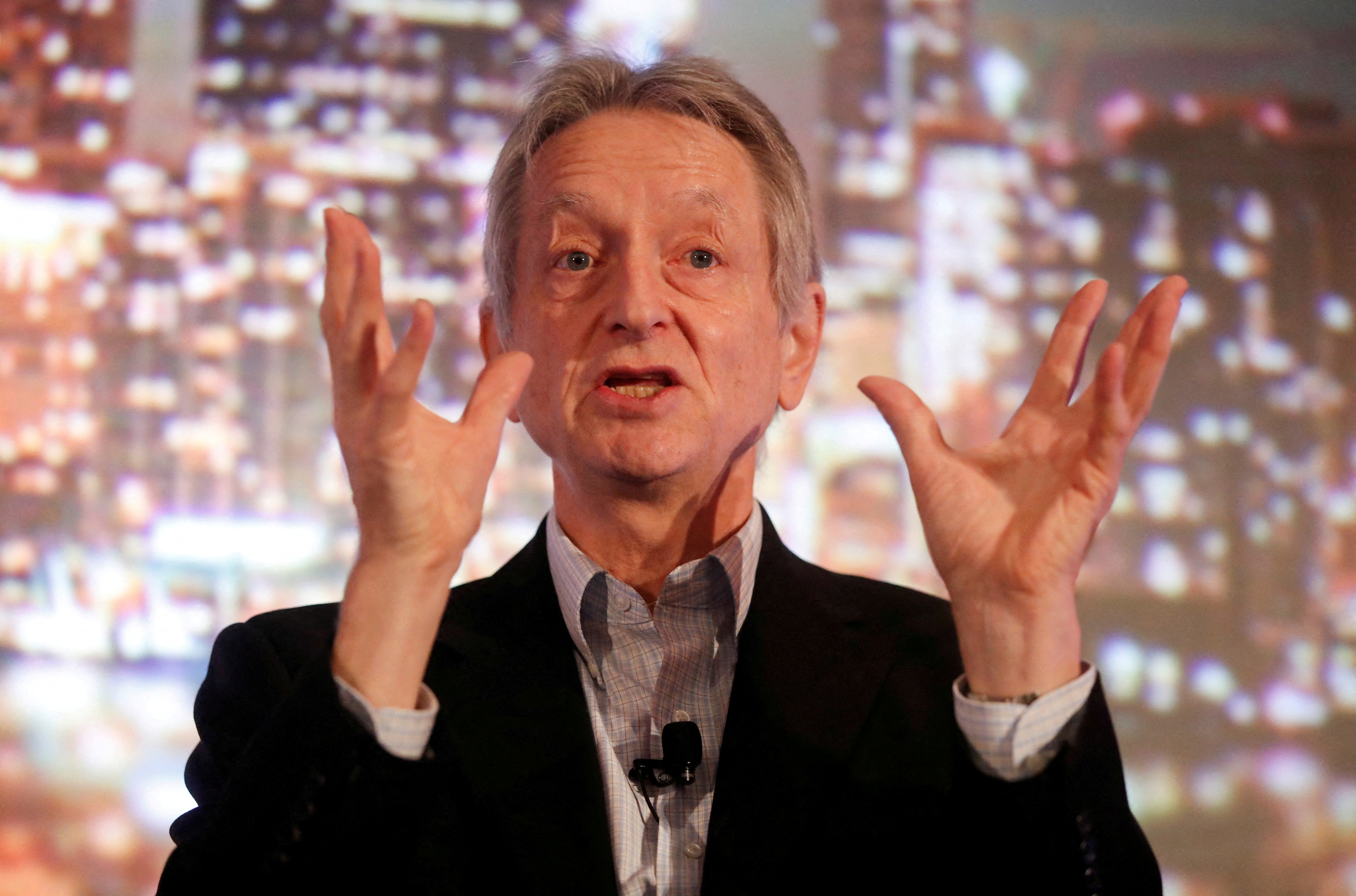 Artificial intelligence pioneer Geoffrey Hinton speaks at the Thomson Reuters Financial and Risk Summit in Toronto