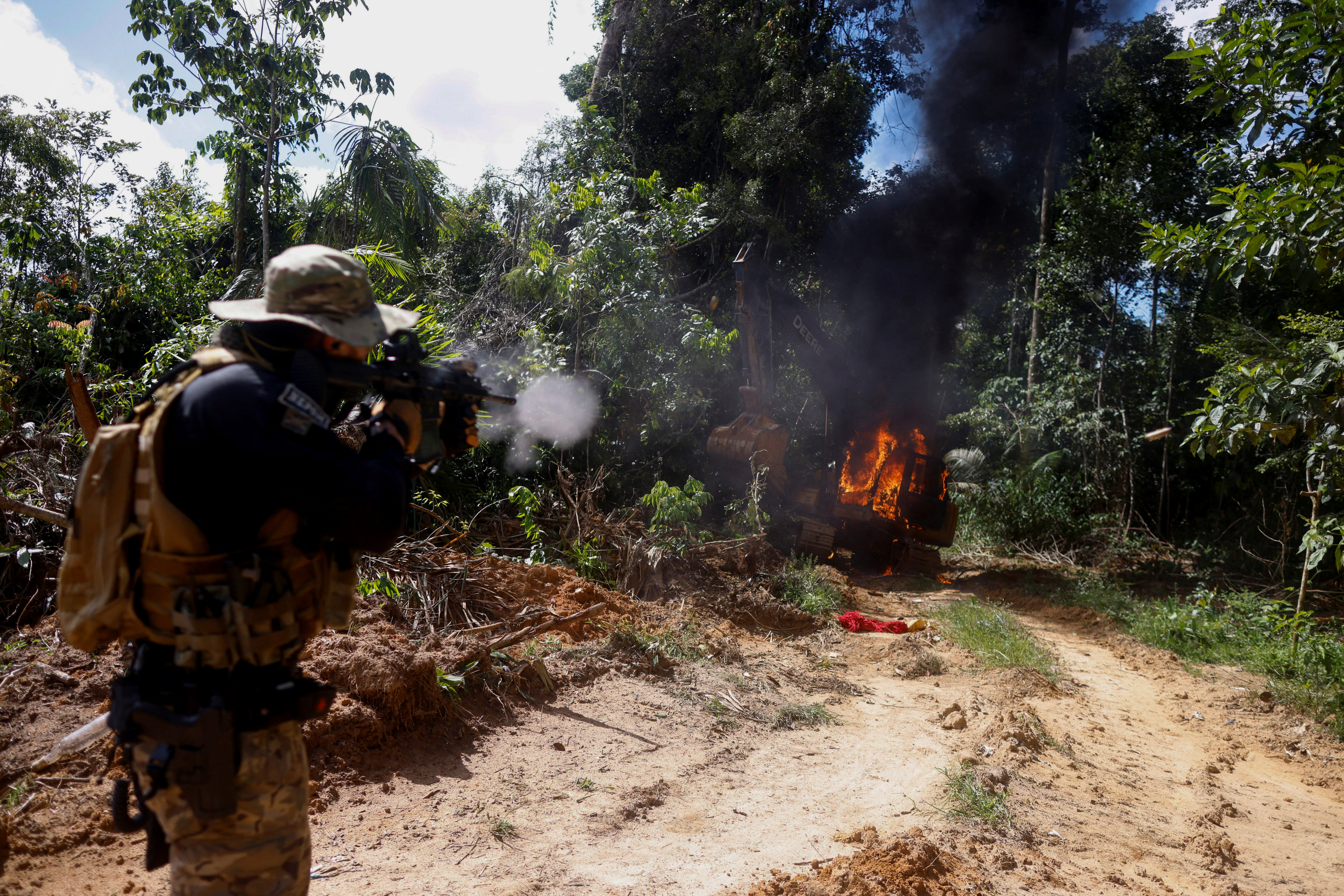 Operation against illegal gold mining at the Urupadi National Forest Park in the Amazon rainforest