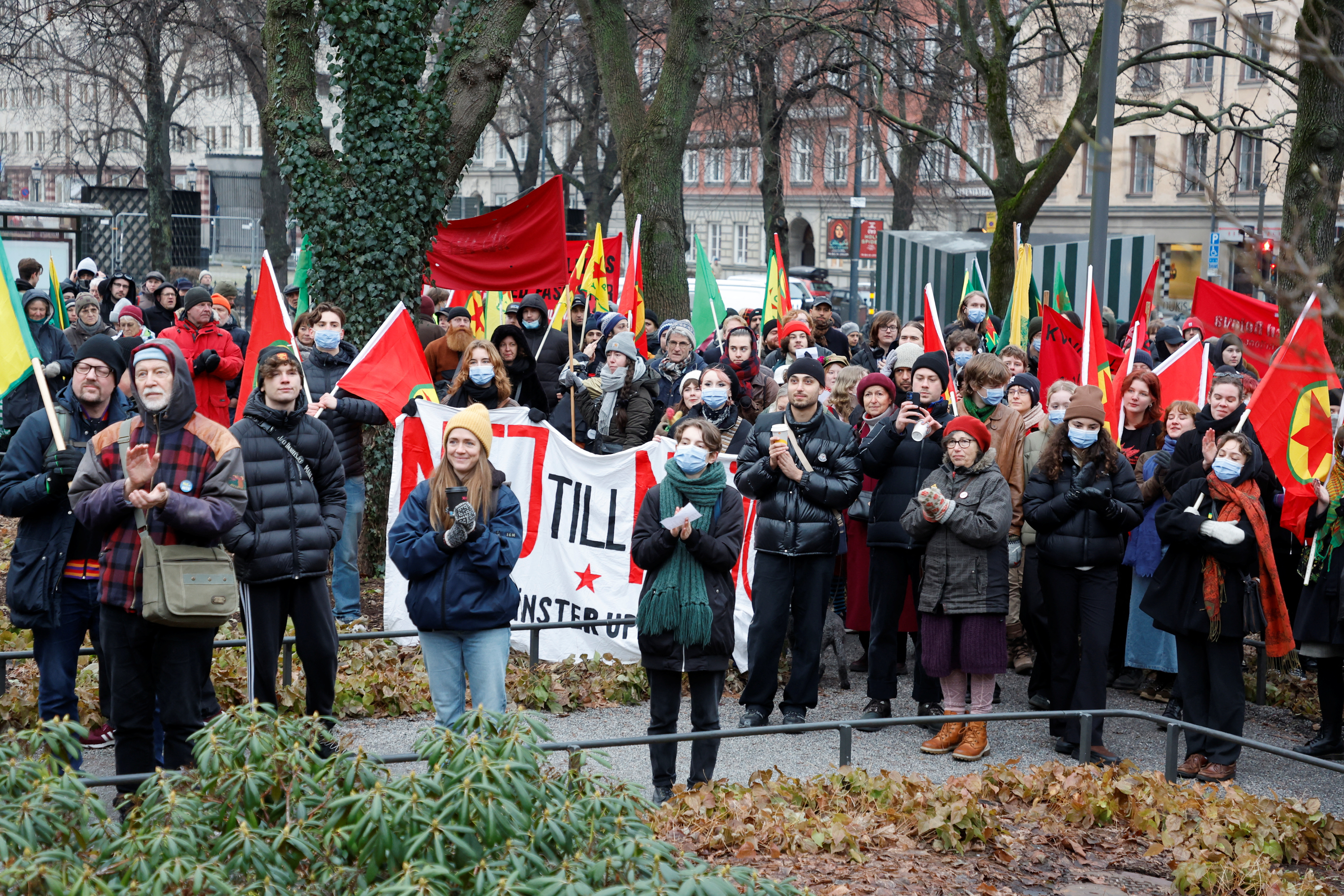 There is a demonstration in Stockholm against Turkish President Recep Tayyip Erdogan and Sweden's bid for NATO