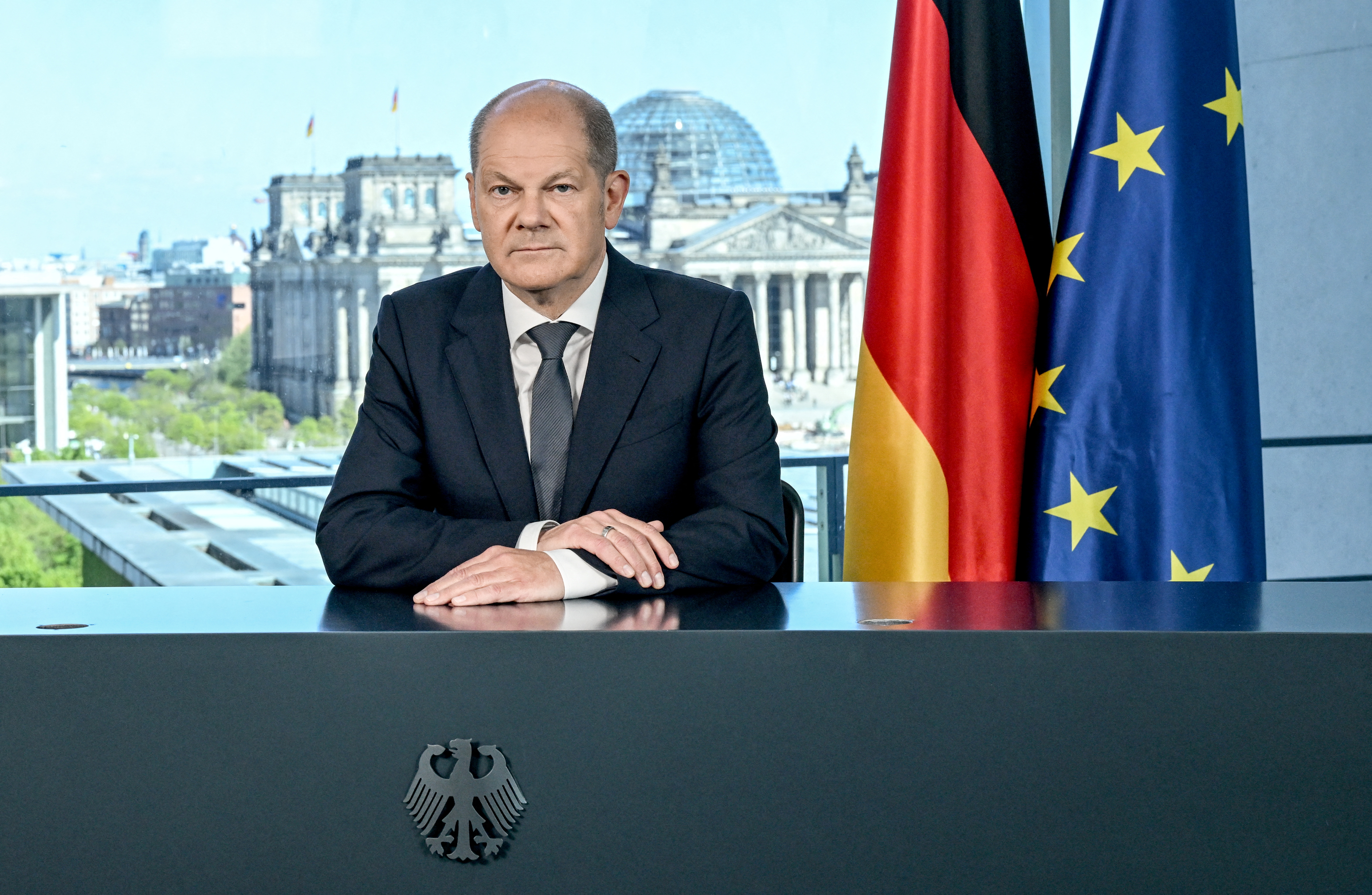 German Chancellor Olaf Scholz addresses the nation in Berlin
