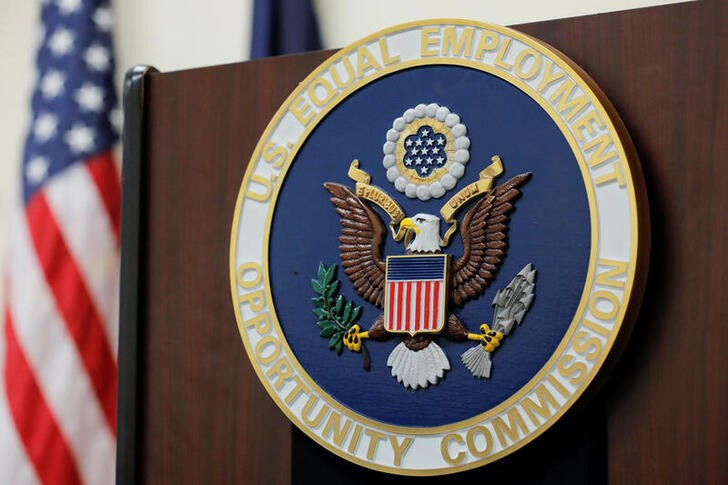 The seal of the U.S. Equal Employment Opportunity Commission (EEOC) is seen in their office in Manhattan, New York City